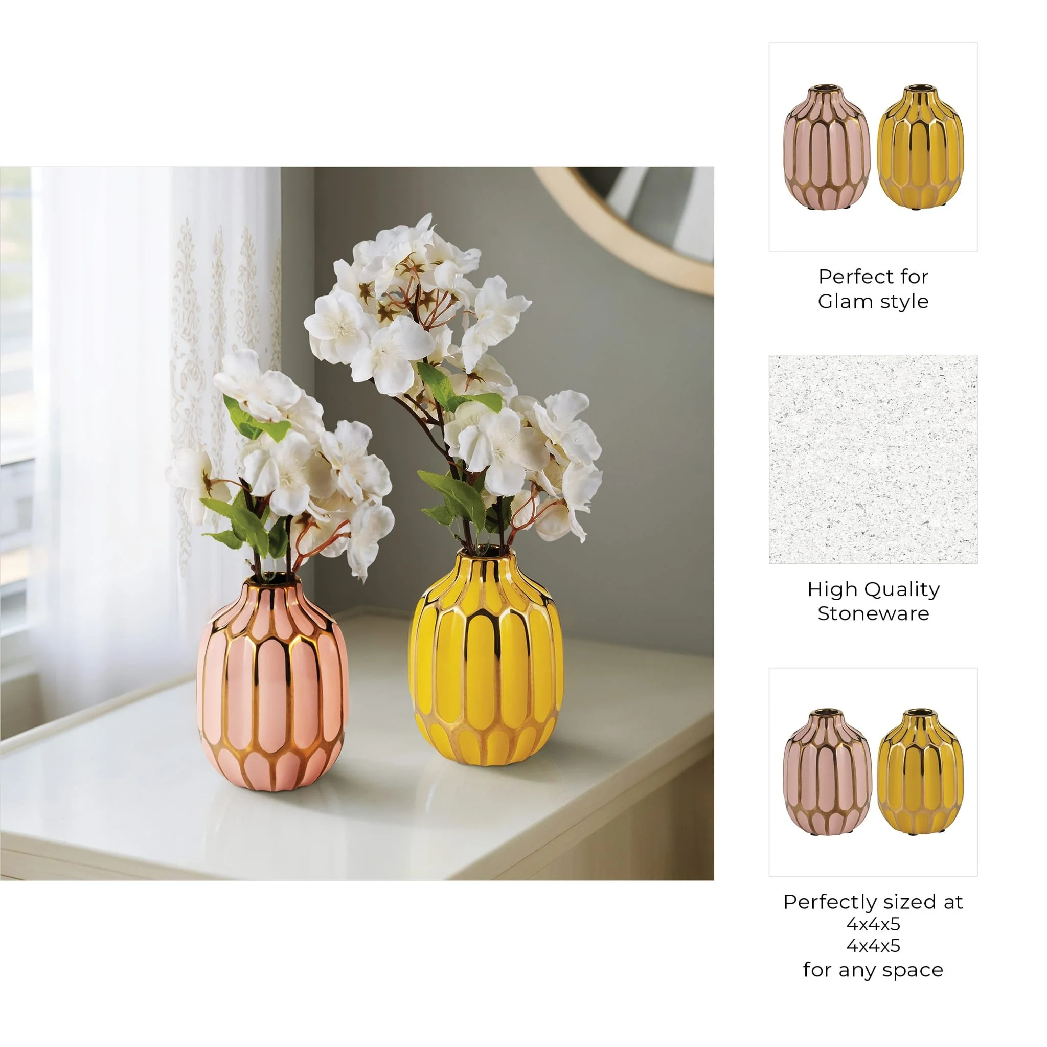 Ceramic Vase, 5"h, S/2, Blush/yellow - Image 10