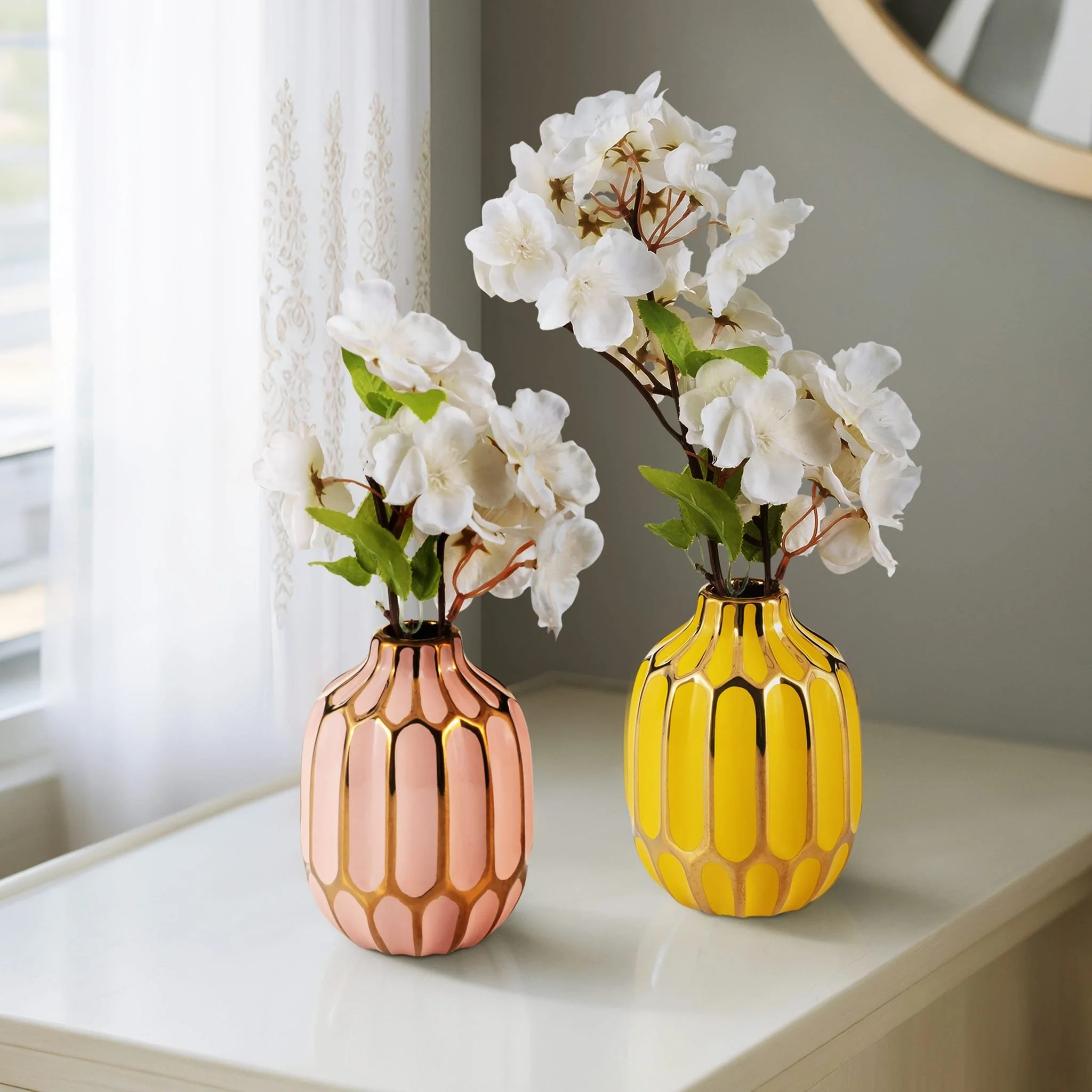 Ceramic Vase, 5"h, S/2, Blush/yellow - Image 11