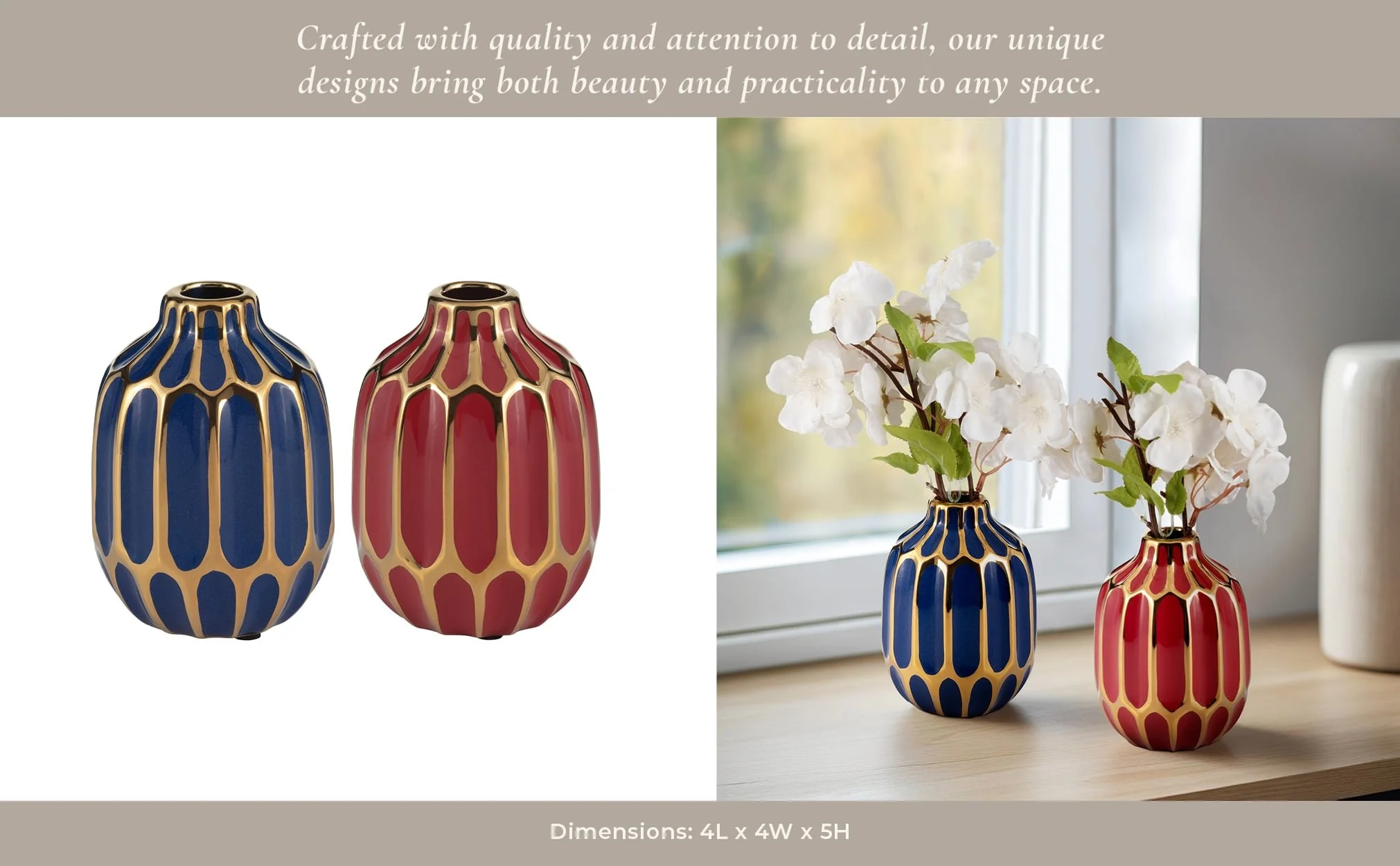 Ceramic Vase, 5"h, S/2, Navy/red - Image 10