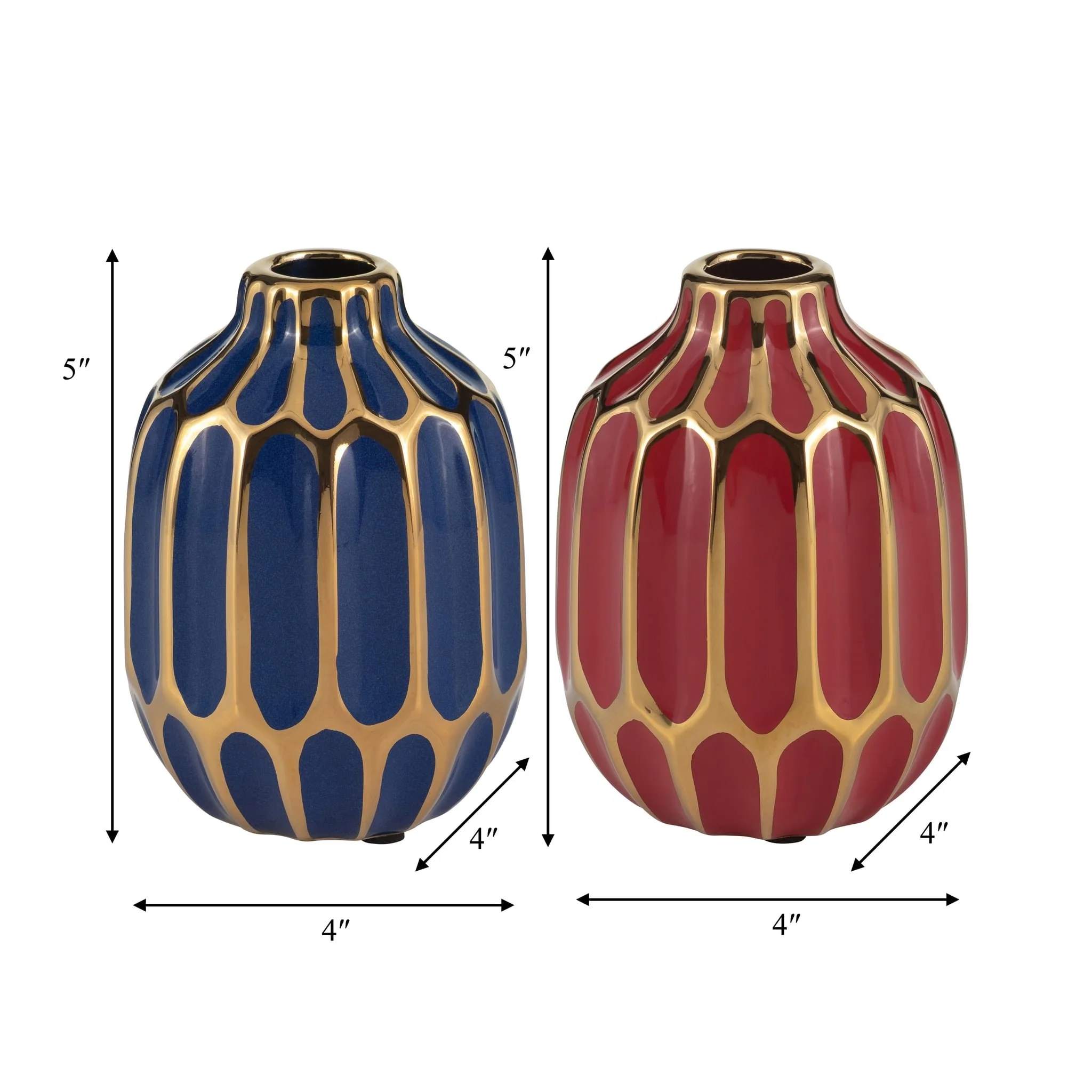 Ceramic Vase, 5"h, S/2, Navy/red - Image 8