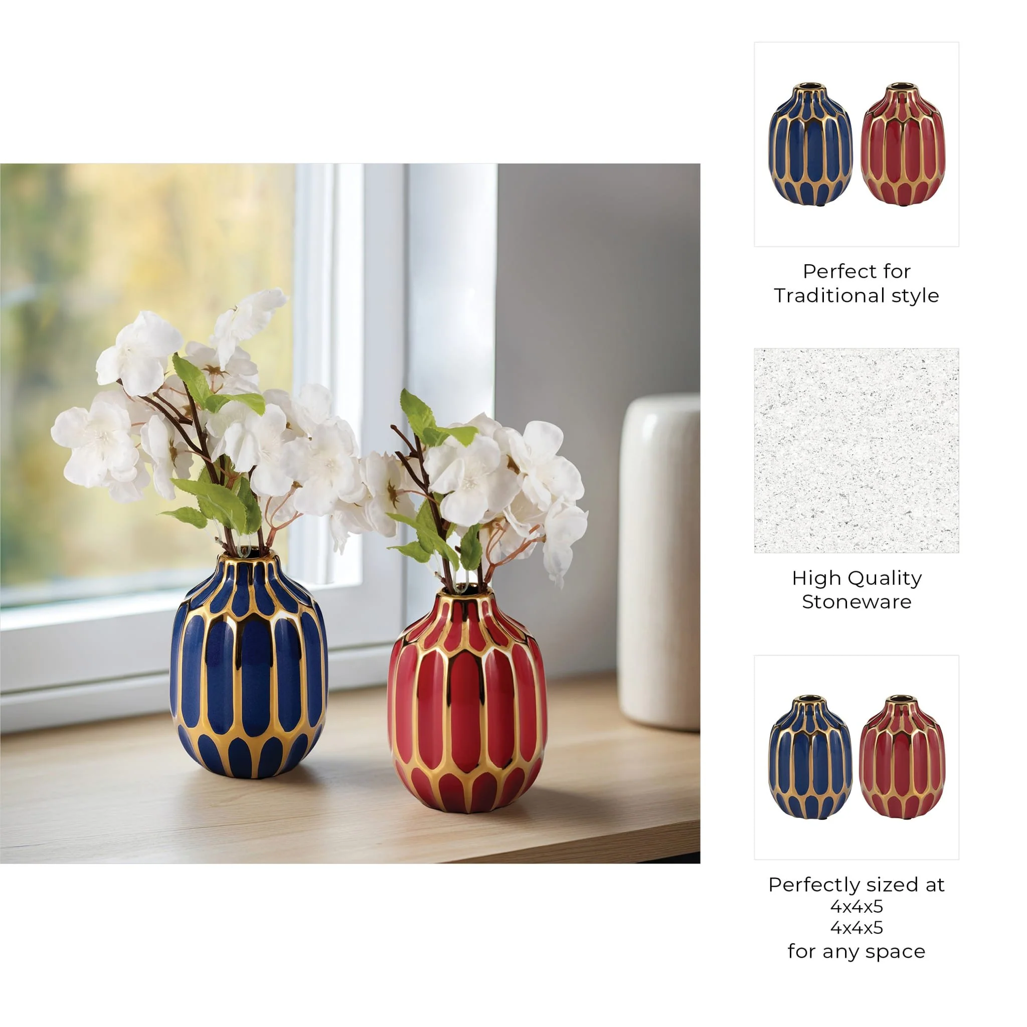 Ceramic Vase, 5"h, S/2, Navy/red - Image 9