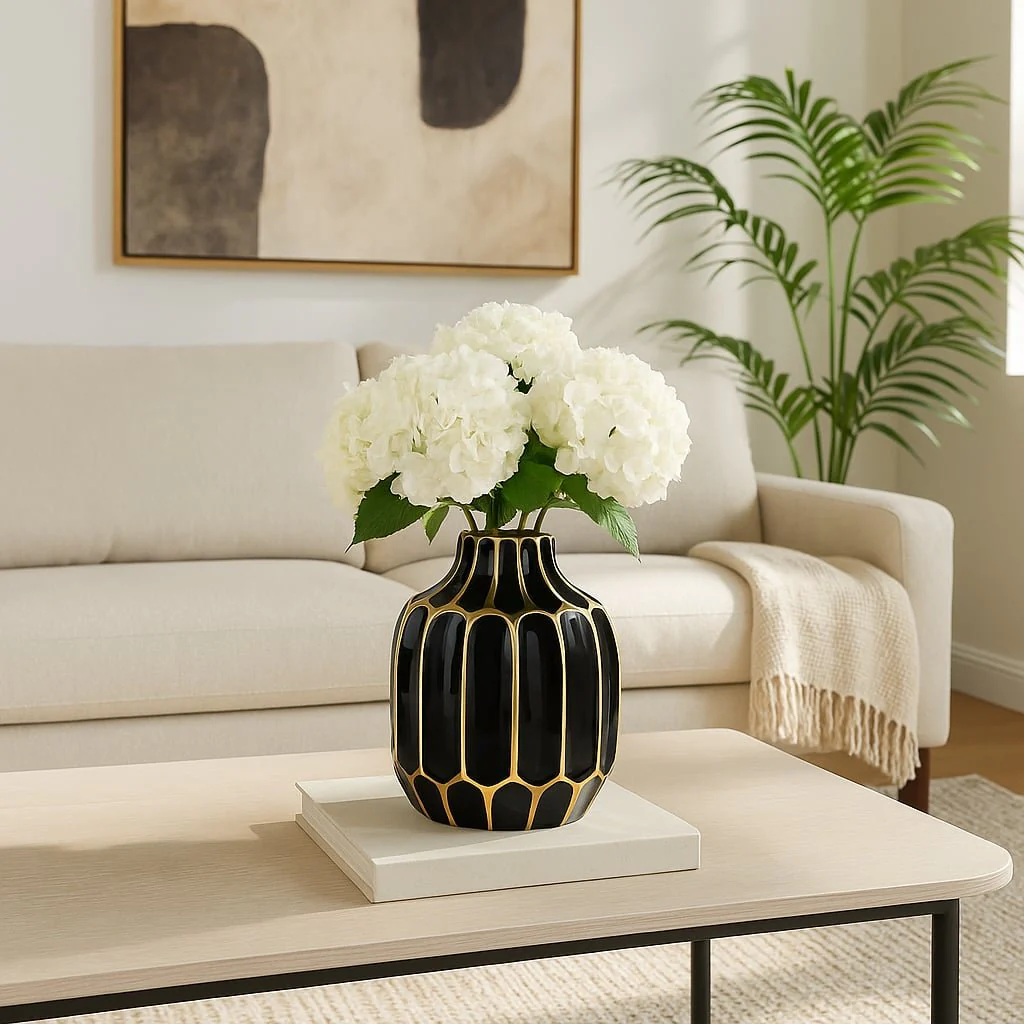 Ceramic Vase 8", Black/gold - Image 12