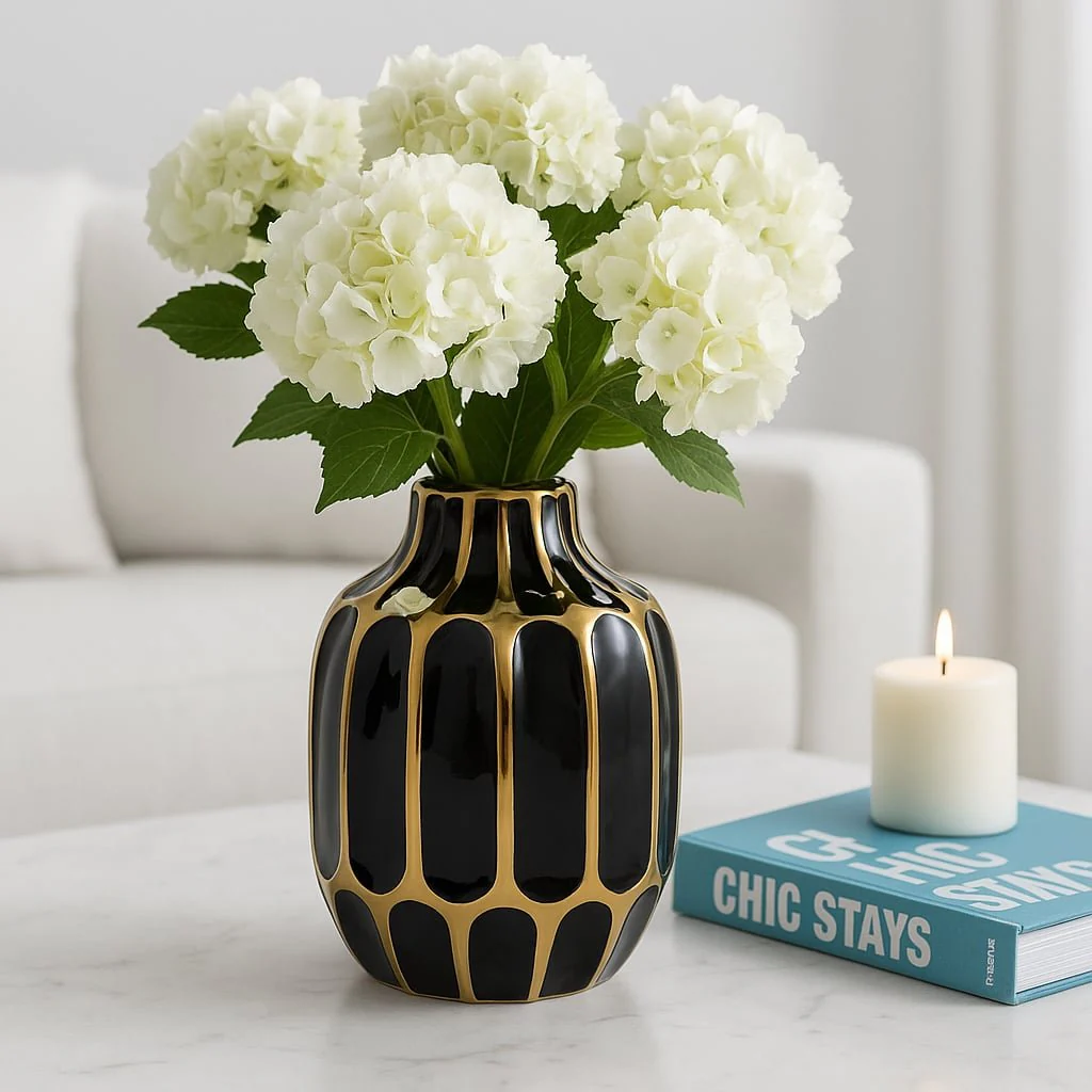 Ceramic Vase 8", Black/gold - Image 2