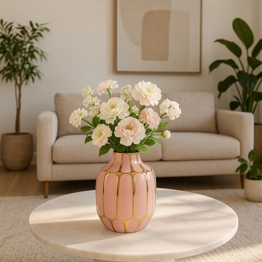 Ceramic Vase 8", Blush/gold - Image 10