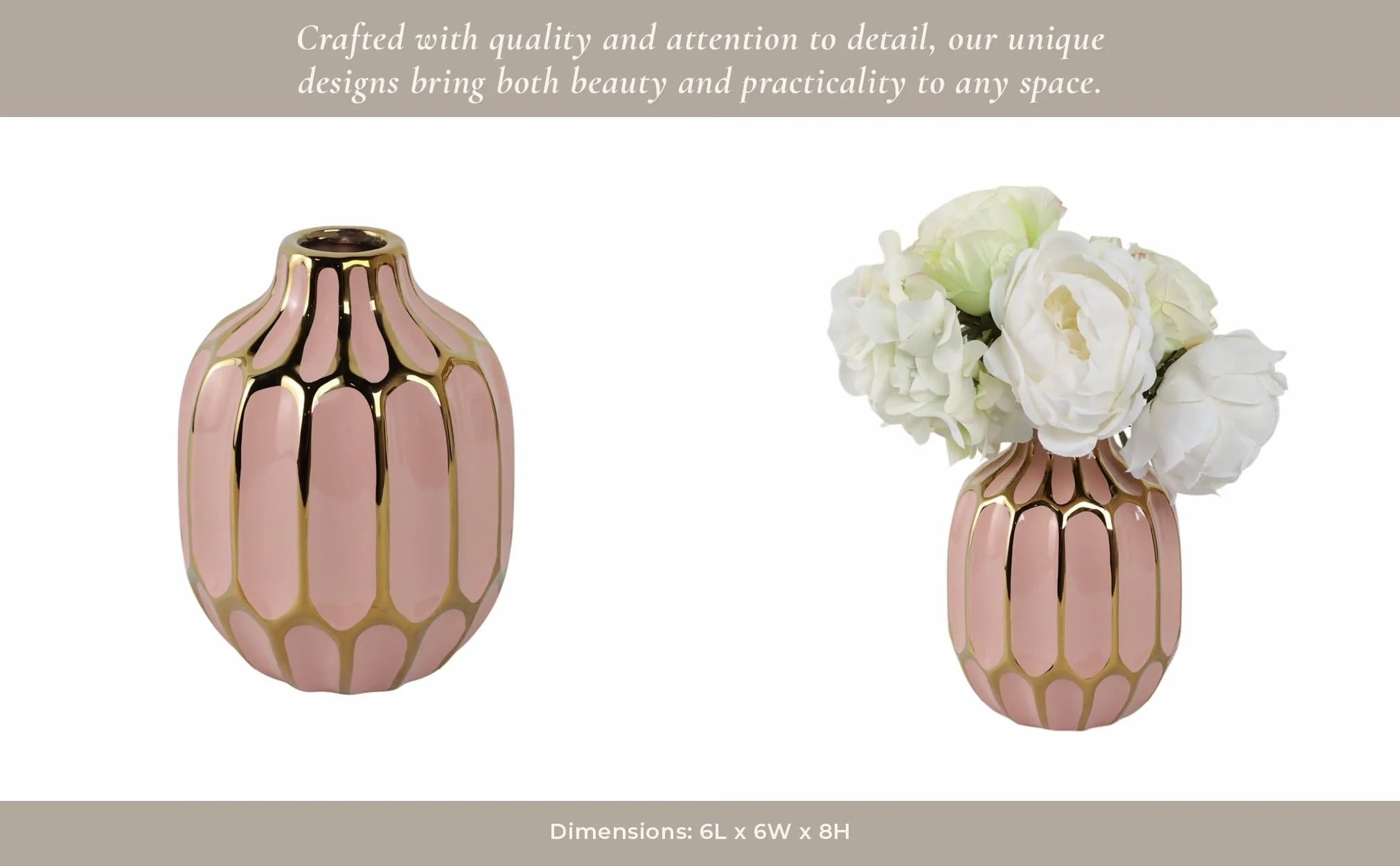 Ceramic Vase 8", Blush/gold - Image 13