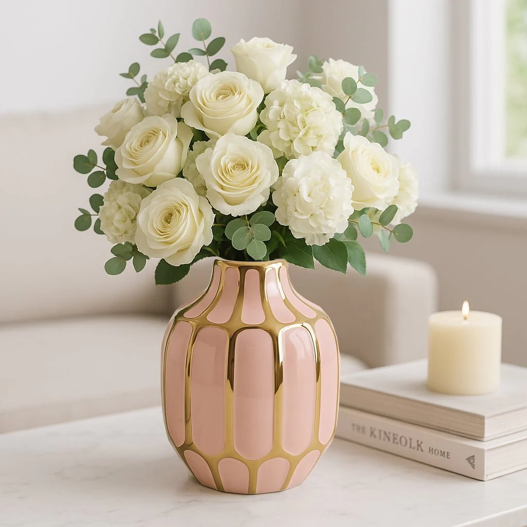 Ceramic Vase 8", Blush/gold - Image 2