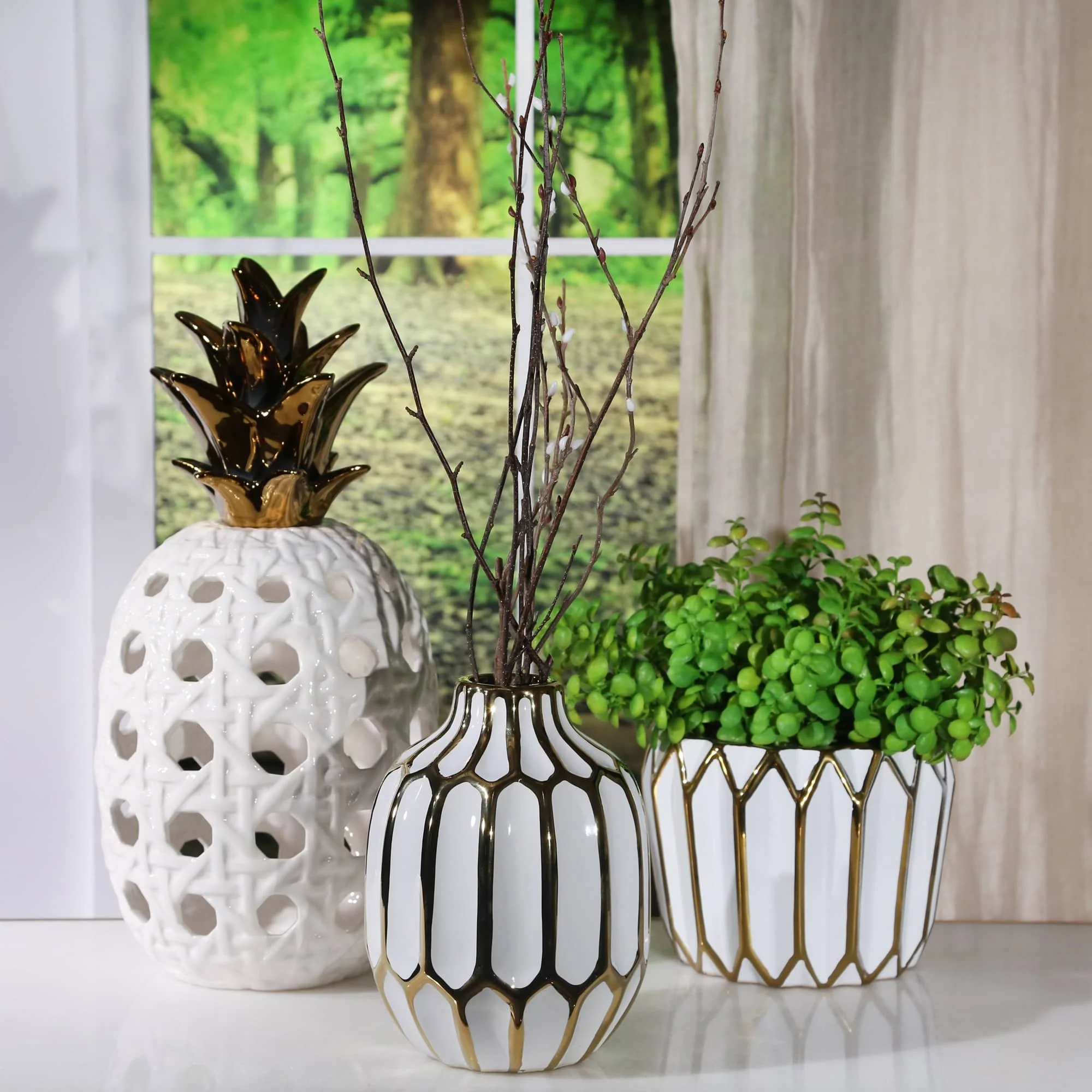 Ceramic Vase 8", White/gold - Image 10