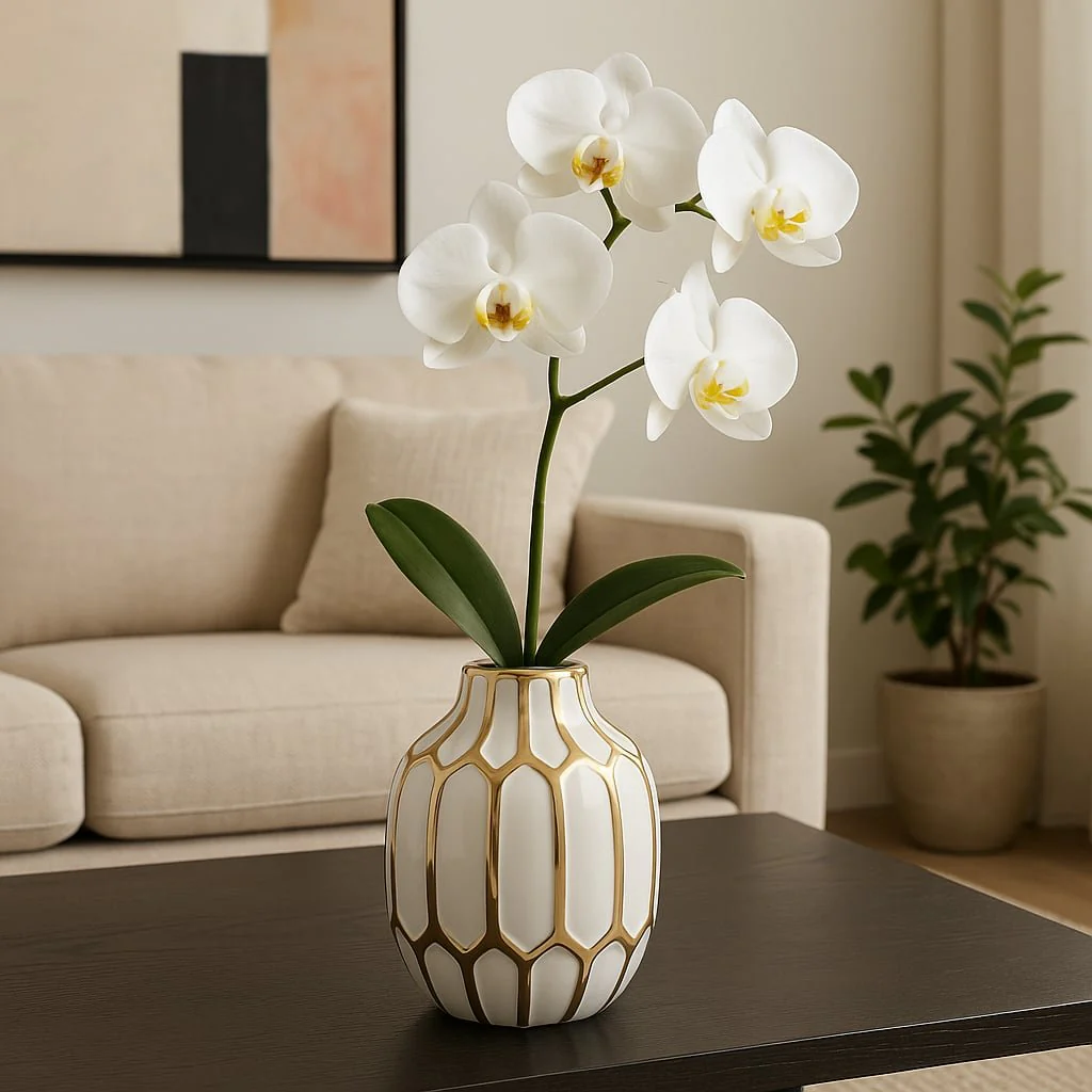 Ceramic Vase 8", White/gold - Image 12