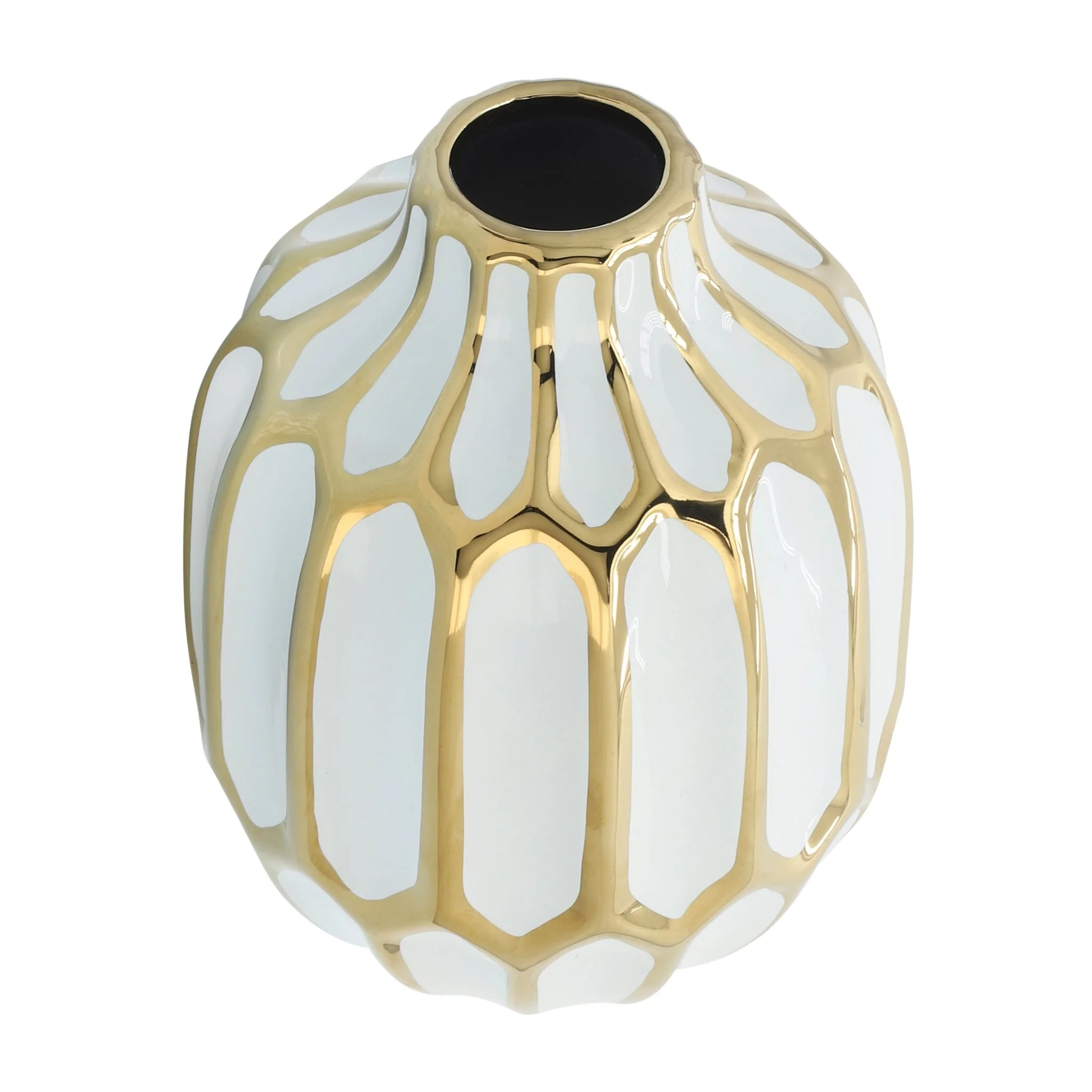 Ceramic Vase 8", White/gold - Image 4