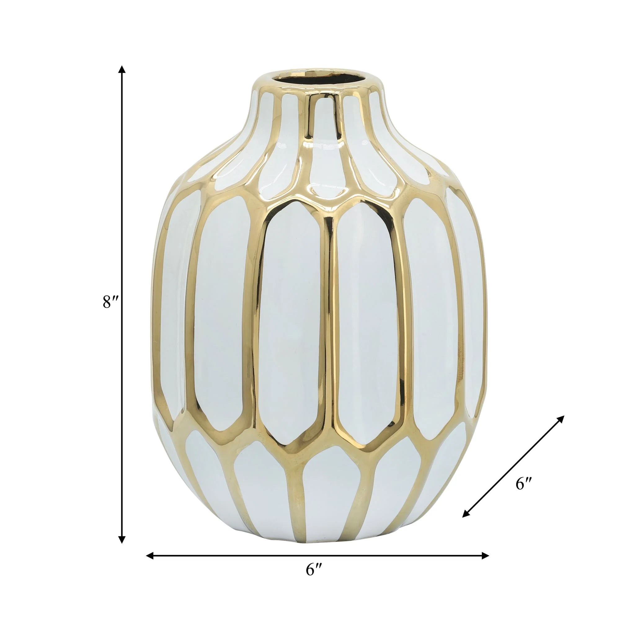 Ceramic Vase 8", White/gold - Image 8