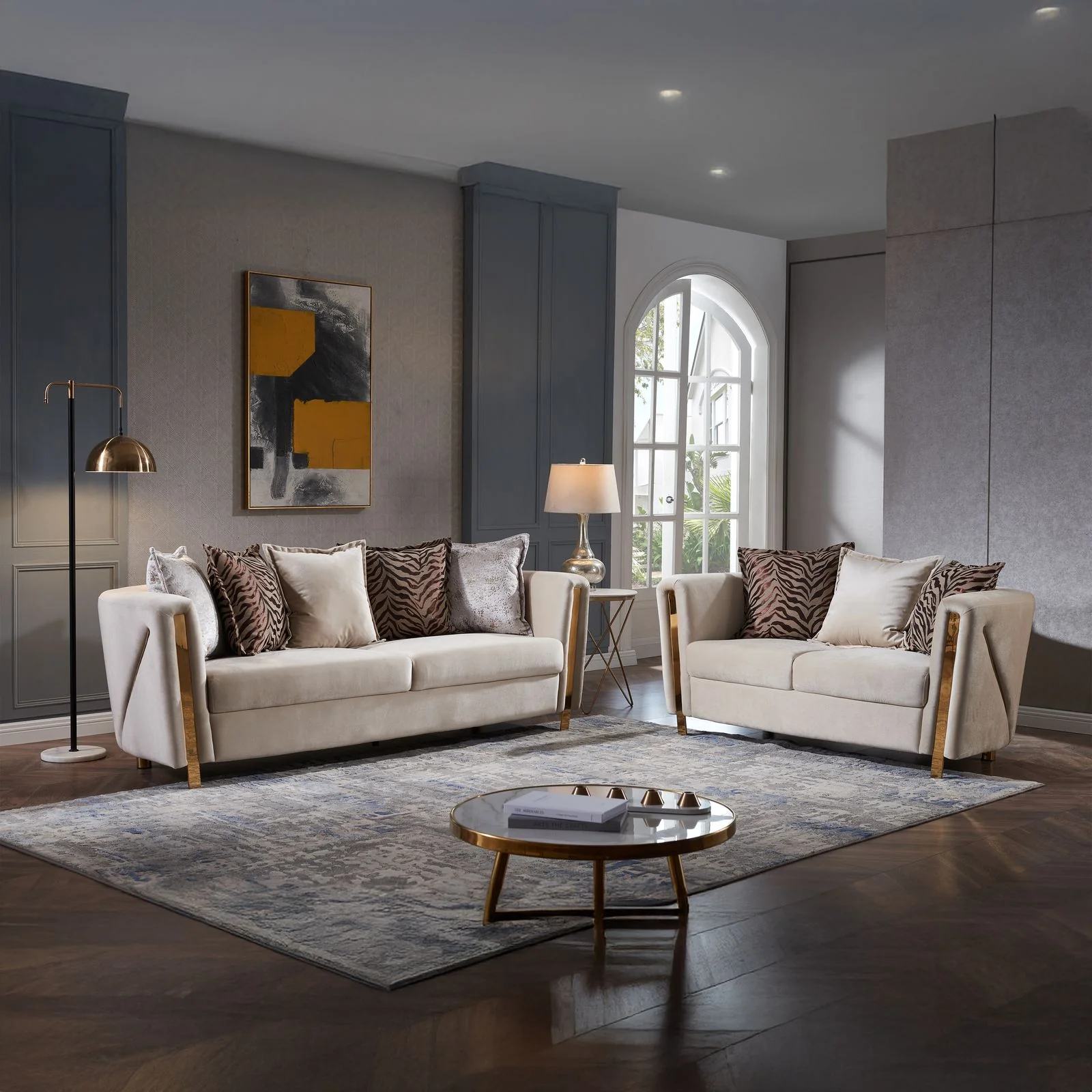 Chanelle 2PC Living Room Set Beige - Image 9
