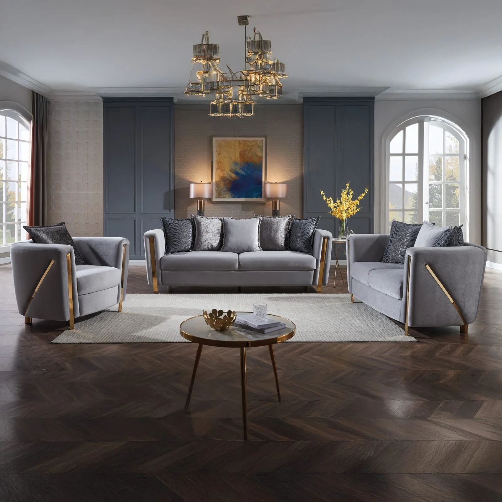 Chanelle 3 Pc Living Room set Gray - Image 12