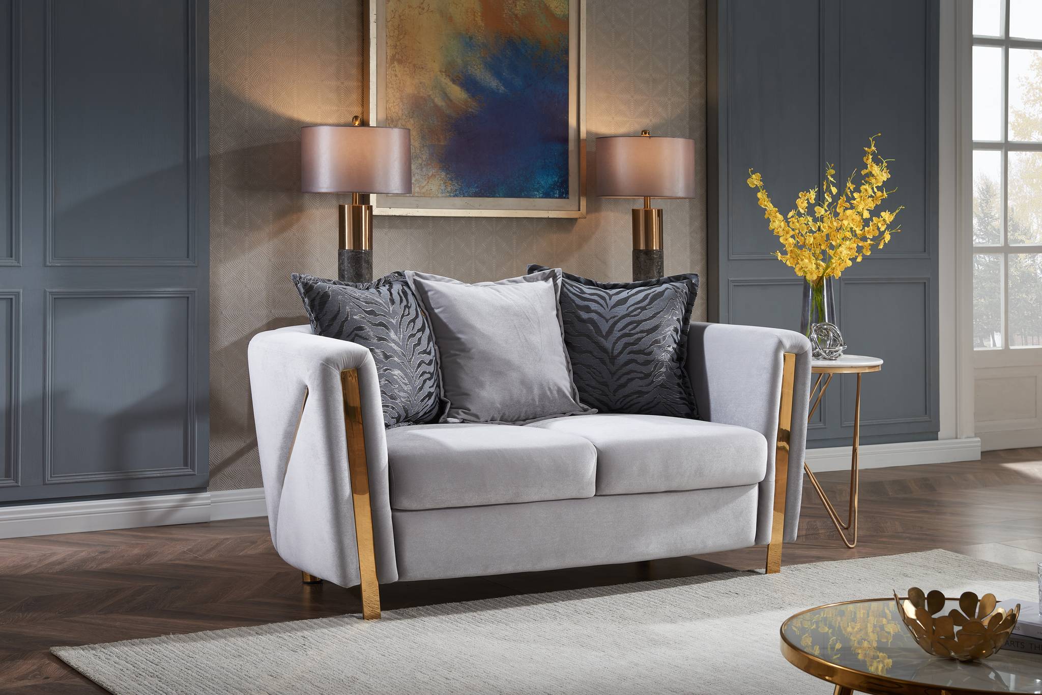 Chanelle 3 Pc Living Room set Gray - Image 6