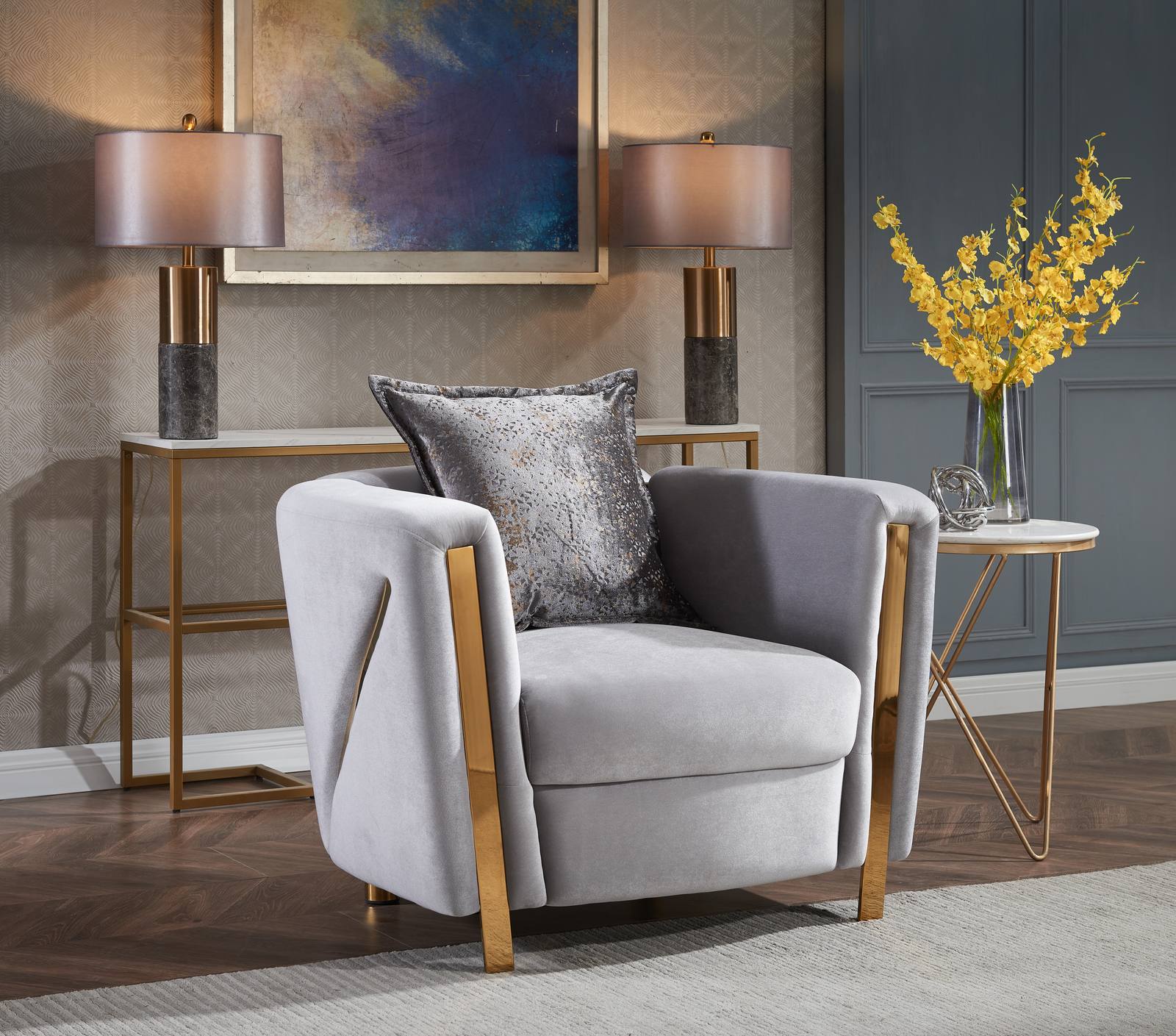 Chanelle 3 Pc Living Room set Gray - Image 9