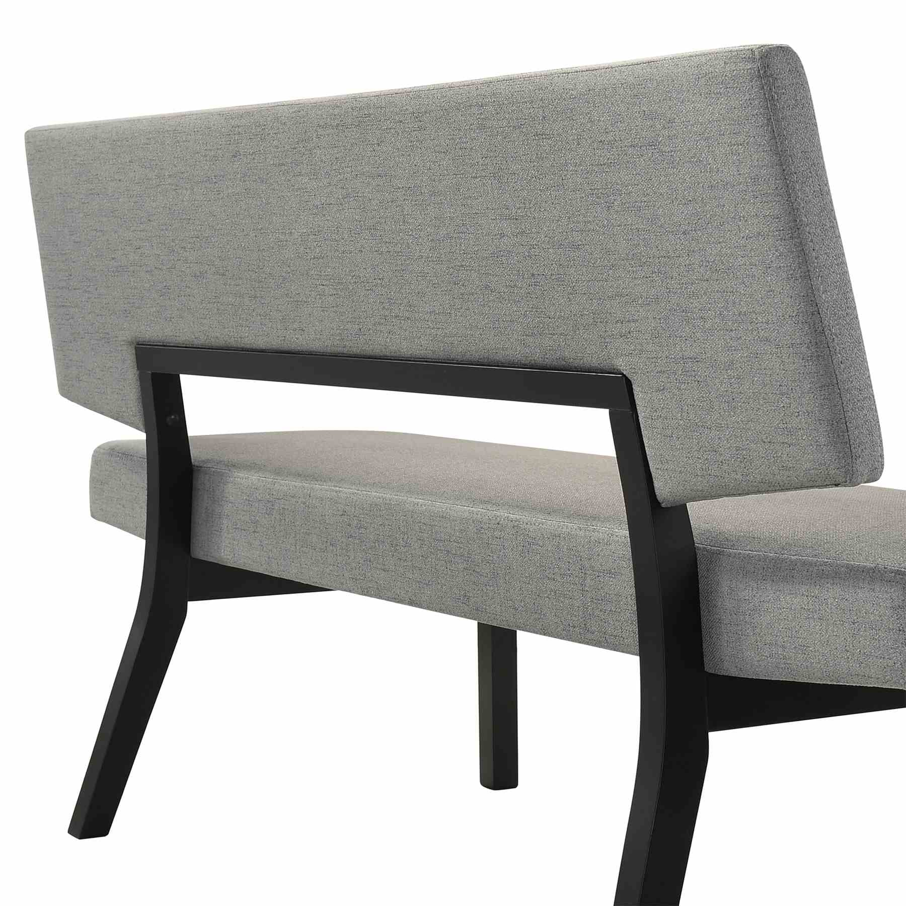 Channell 5 Piece Black Wood Dining Table Set with Benches in Charcoal Fabric - Image 8