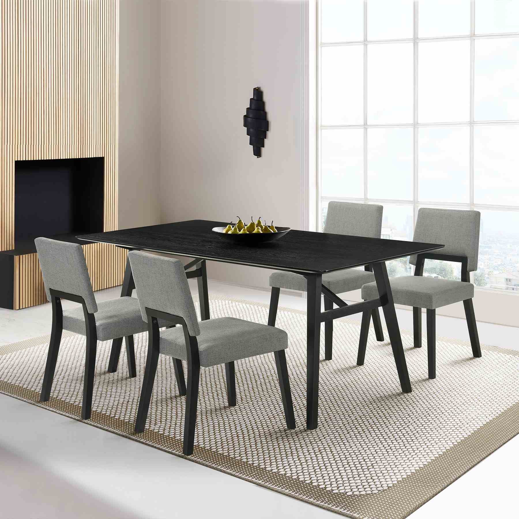 Channell 5 Piece Black Wood Dining Table Set with Charcoal Fabric - Image 11