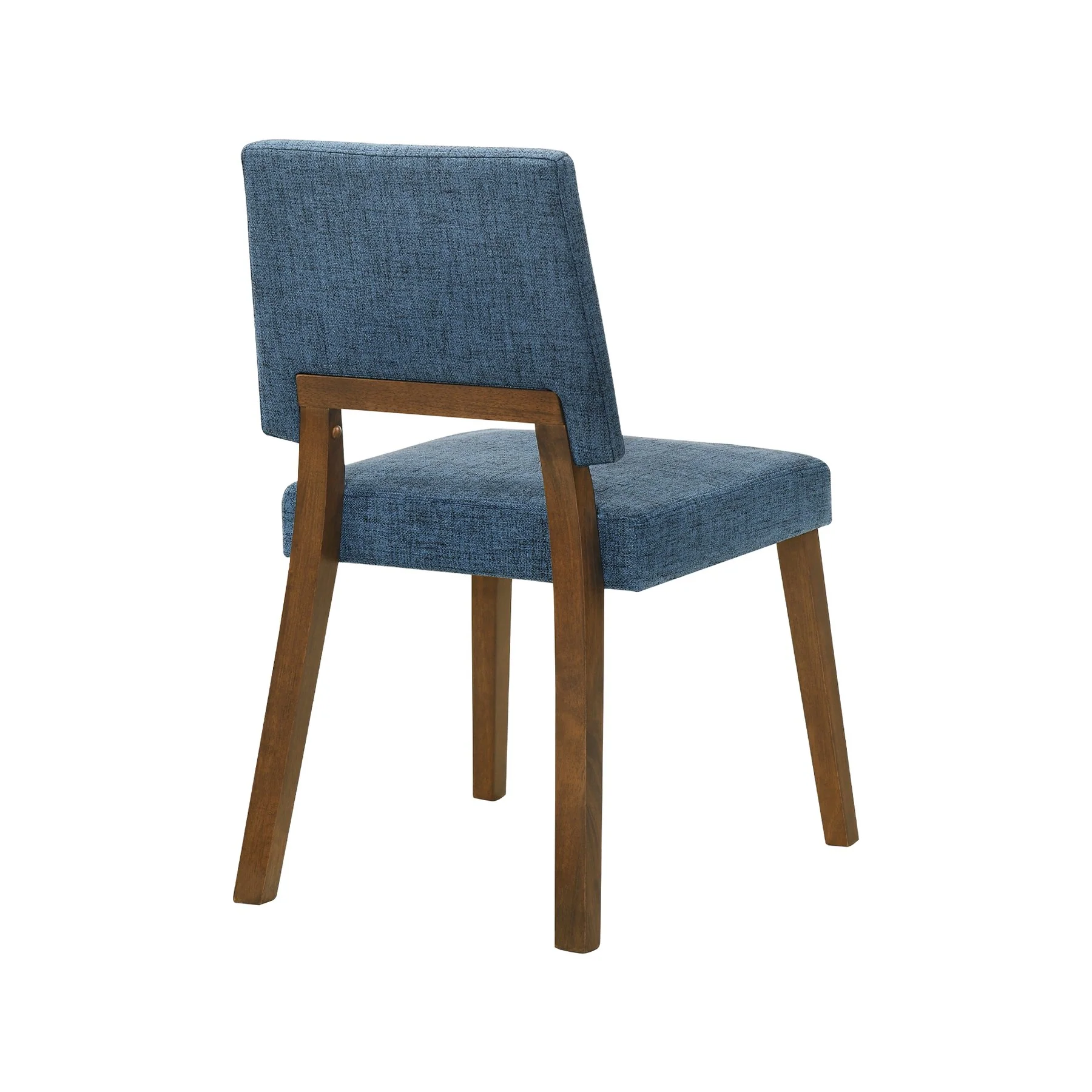 Channell 5 Piece Walnut Wood Dining Table Set with Benches in Blue Fabric - Image 5