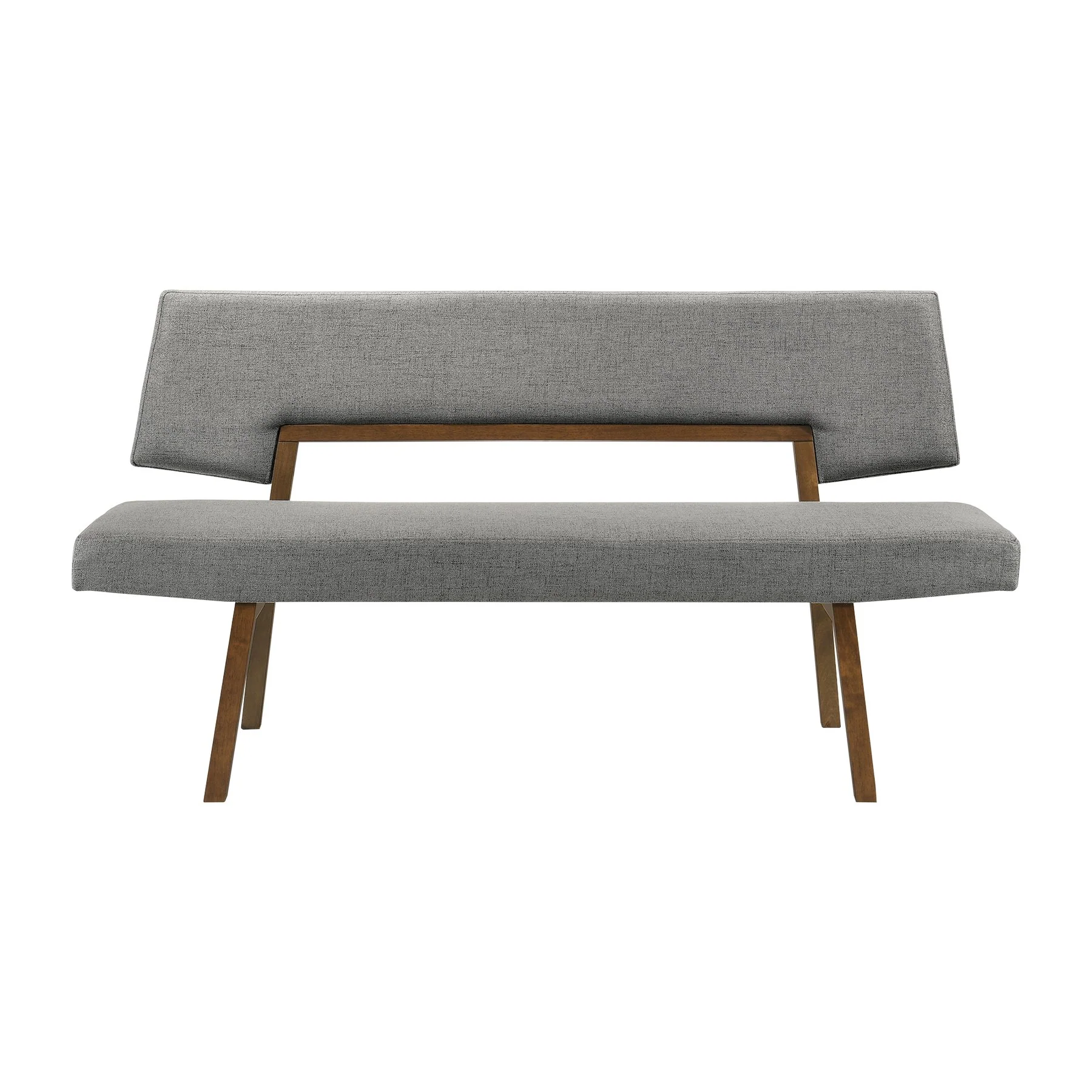 Channell 5 Piece Walnut Wood Dining Table Set with Benches in Charcoal Fabric - Image 3