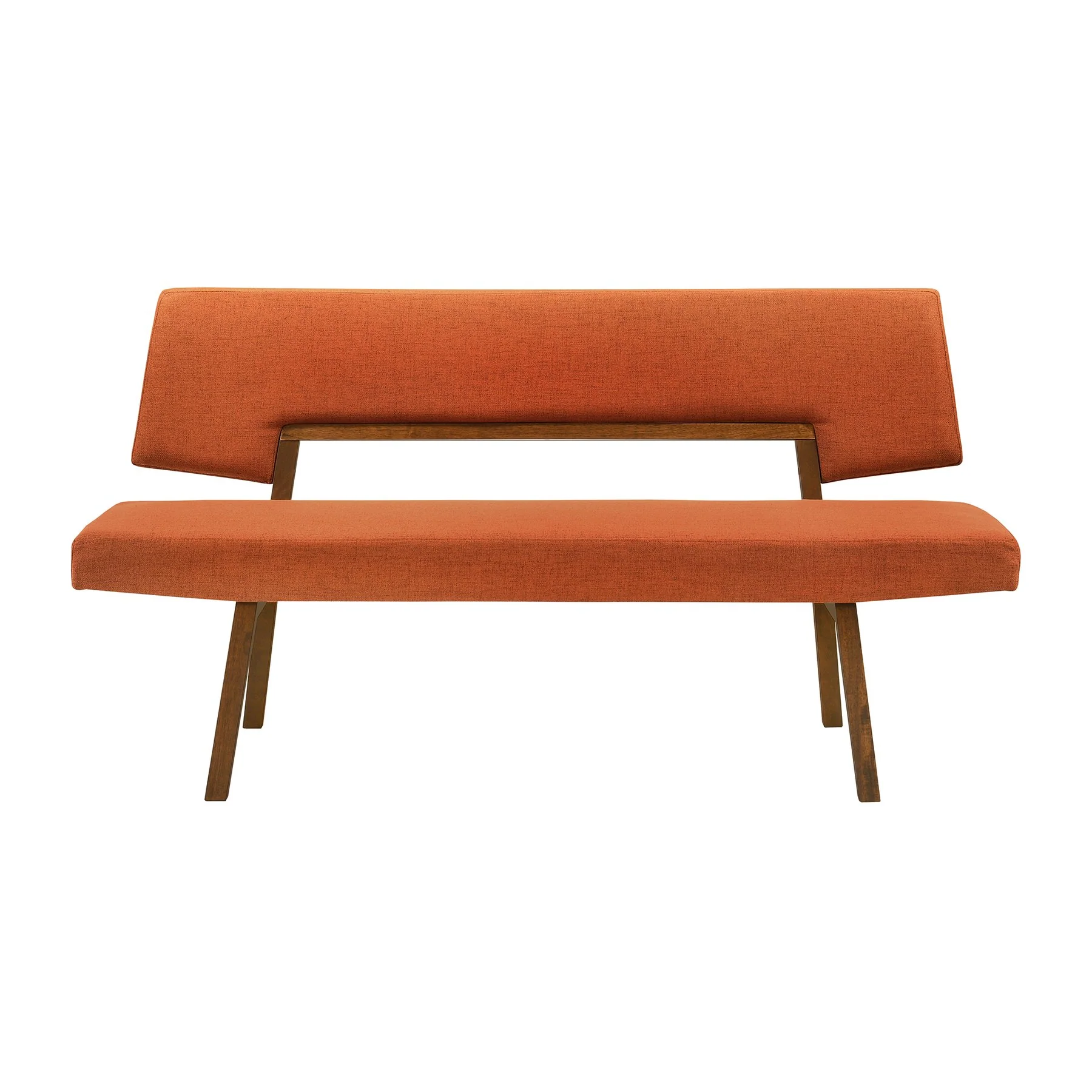 Channell 5 Piece Walnut Wood Dining Table Set with Benches in Orange Fabric - Image 3