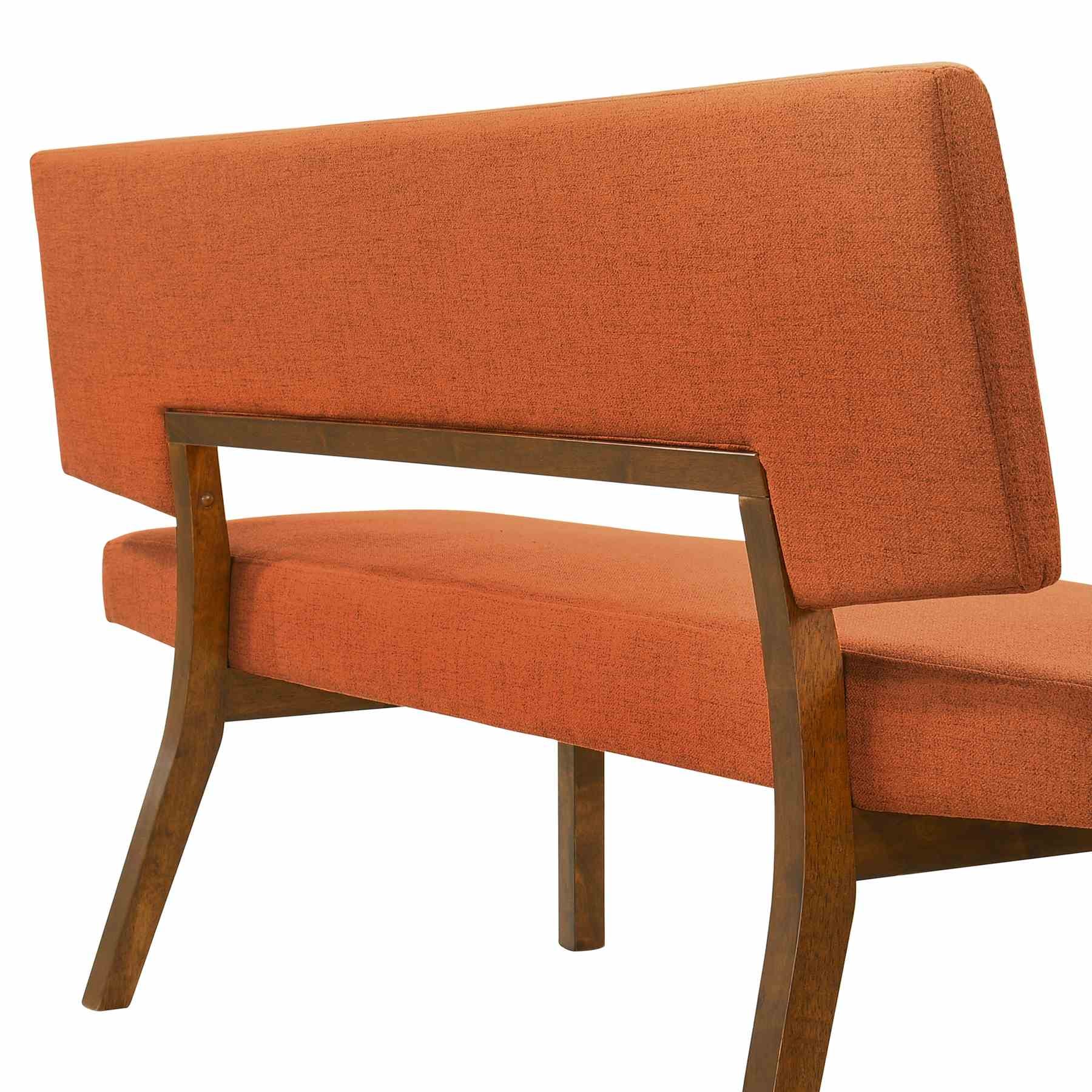 Channell 5 Piece Walnut Wood Dining Table Set with Benches in Orange Fabric - Image 8