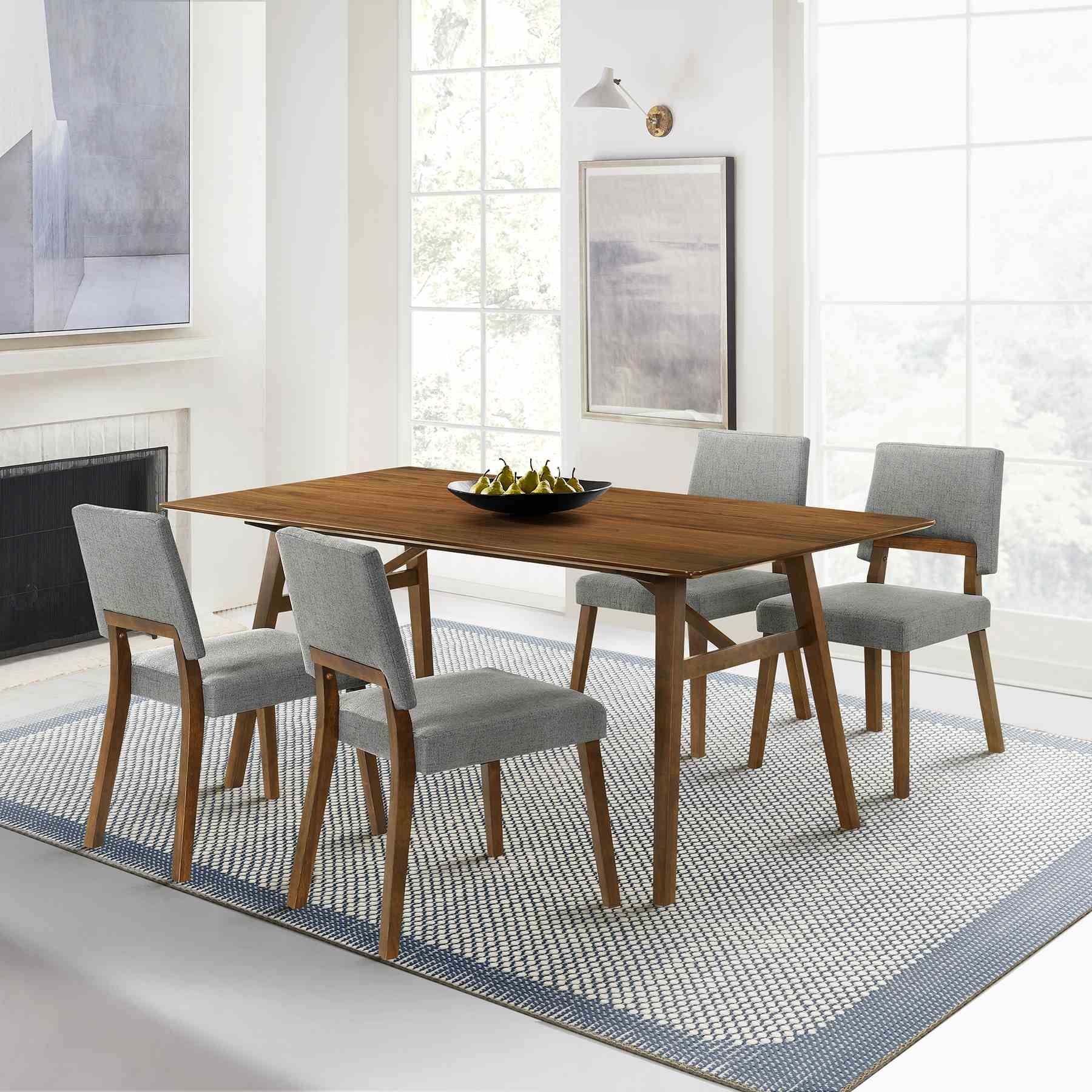 Channell 5 Piece Walnut Wood Dining Table Set with Charcoal Fabric - Image 11