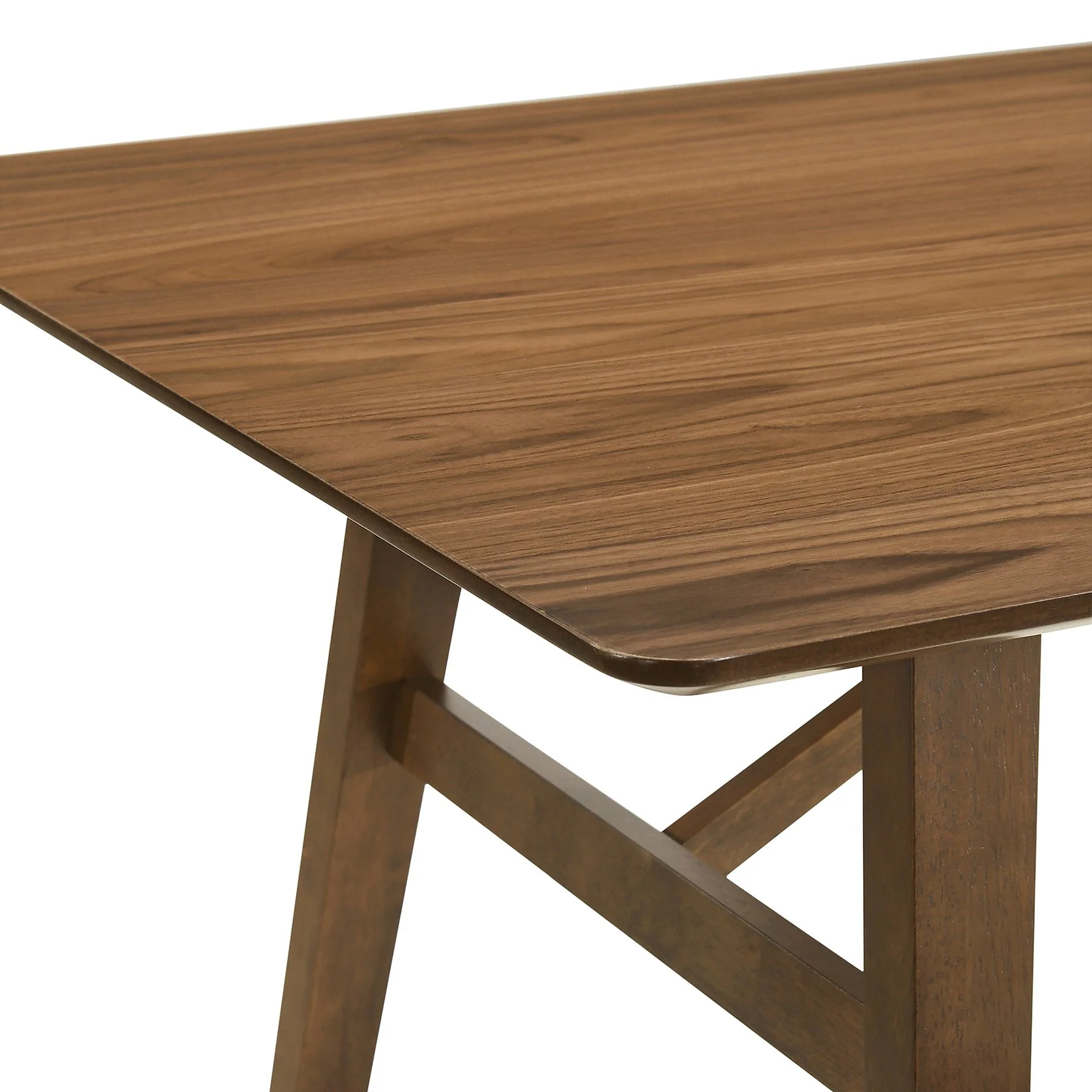 Channell 6 Piece Walnut Wood Dining Table Set with Bench in Blue Fabric - Image 8