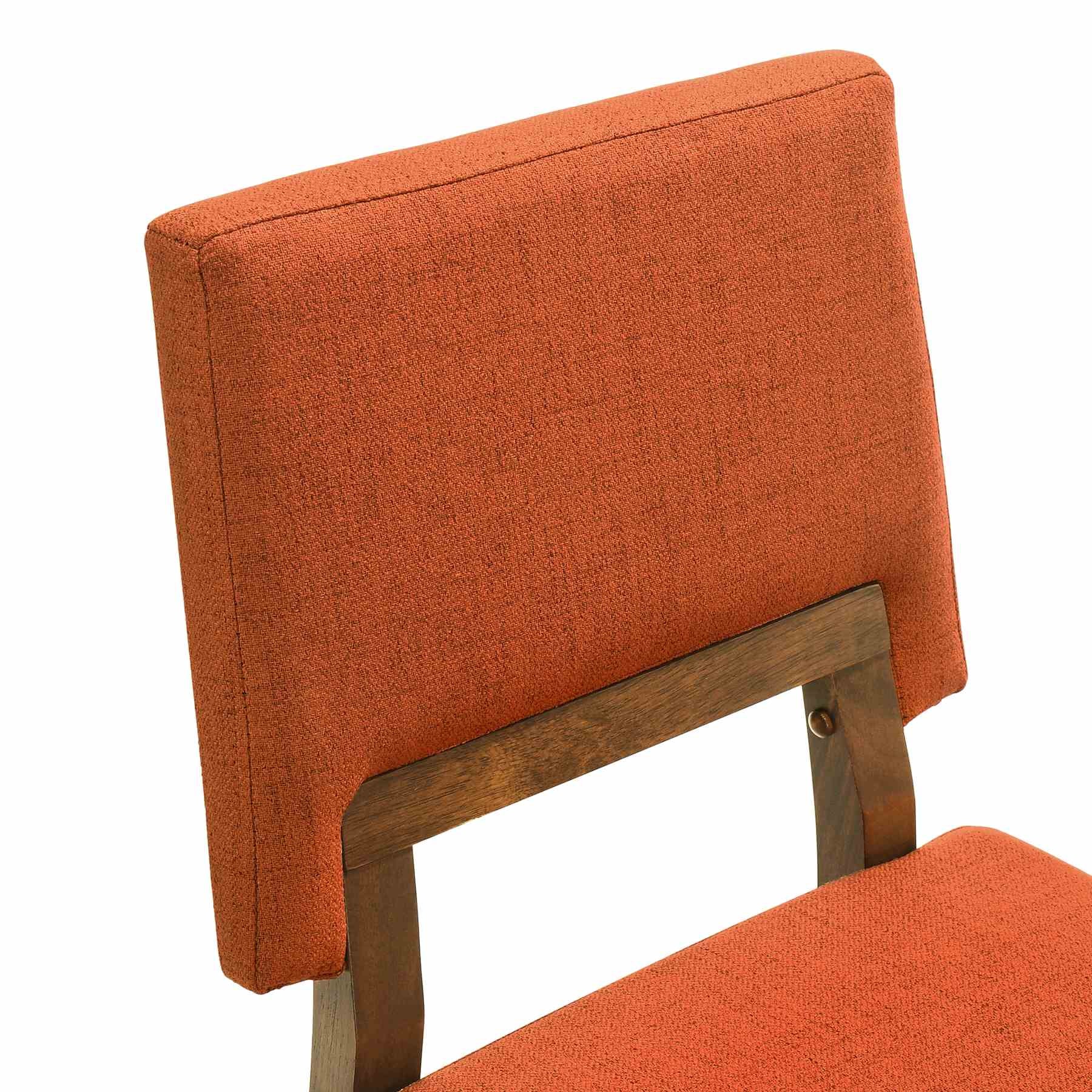 Channell 7 Piece Walnut Wood Dining Table Set with Orange Fabric - Image 6