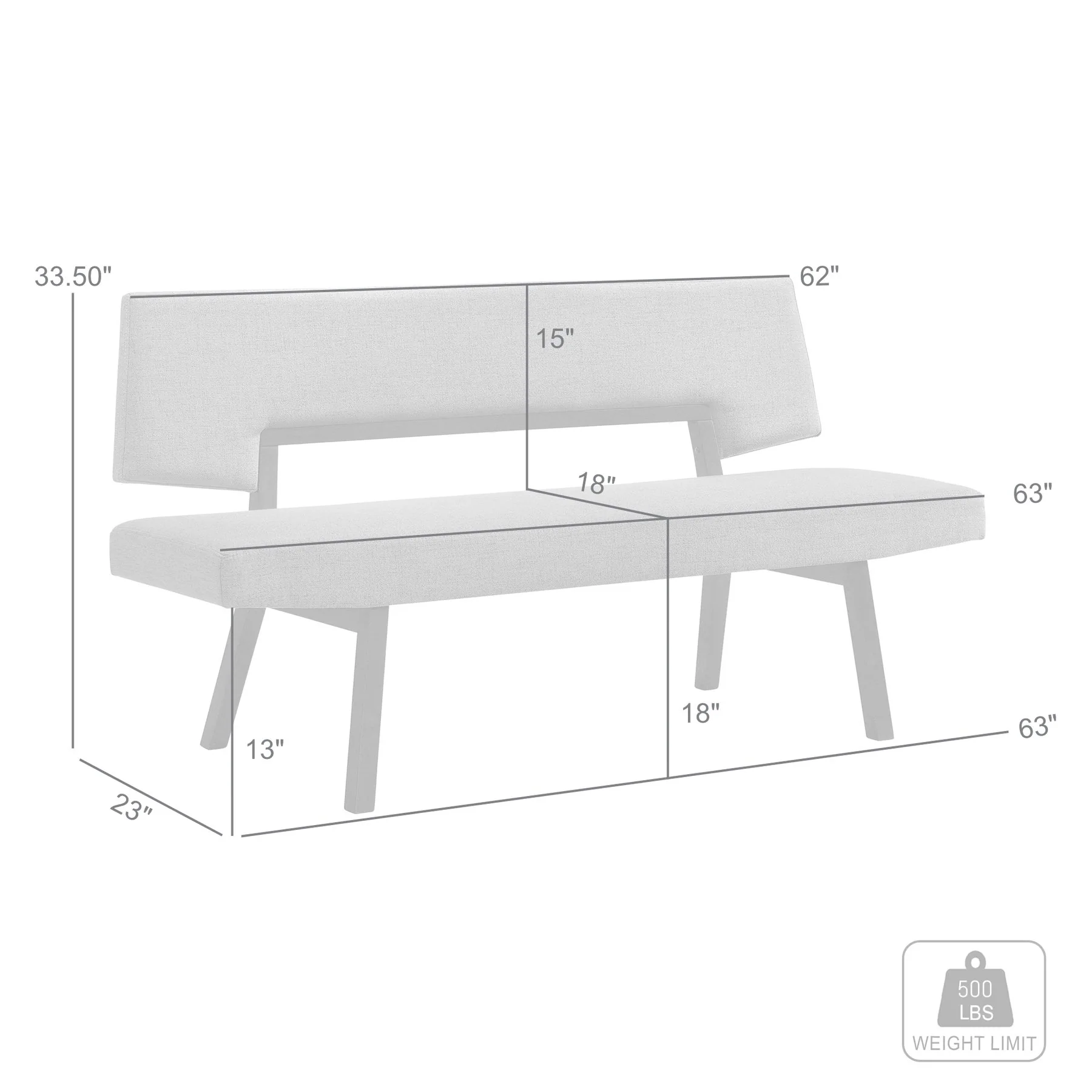Channell Wood Dining Bench in Black Finish with Charcoal Fabric - Image 6