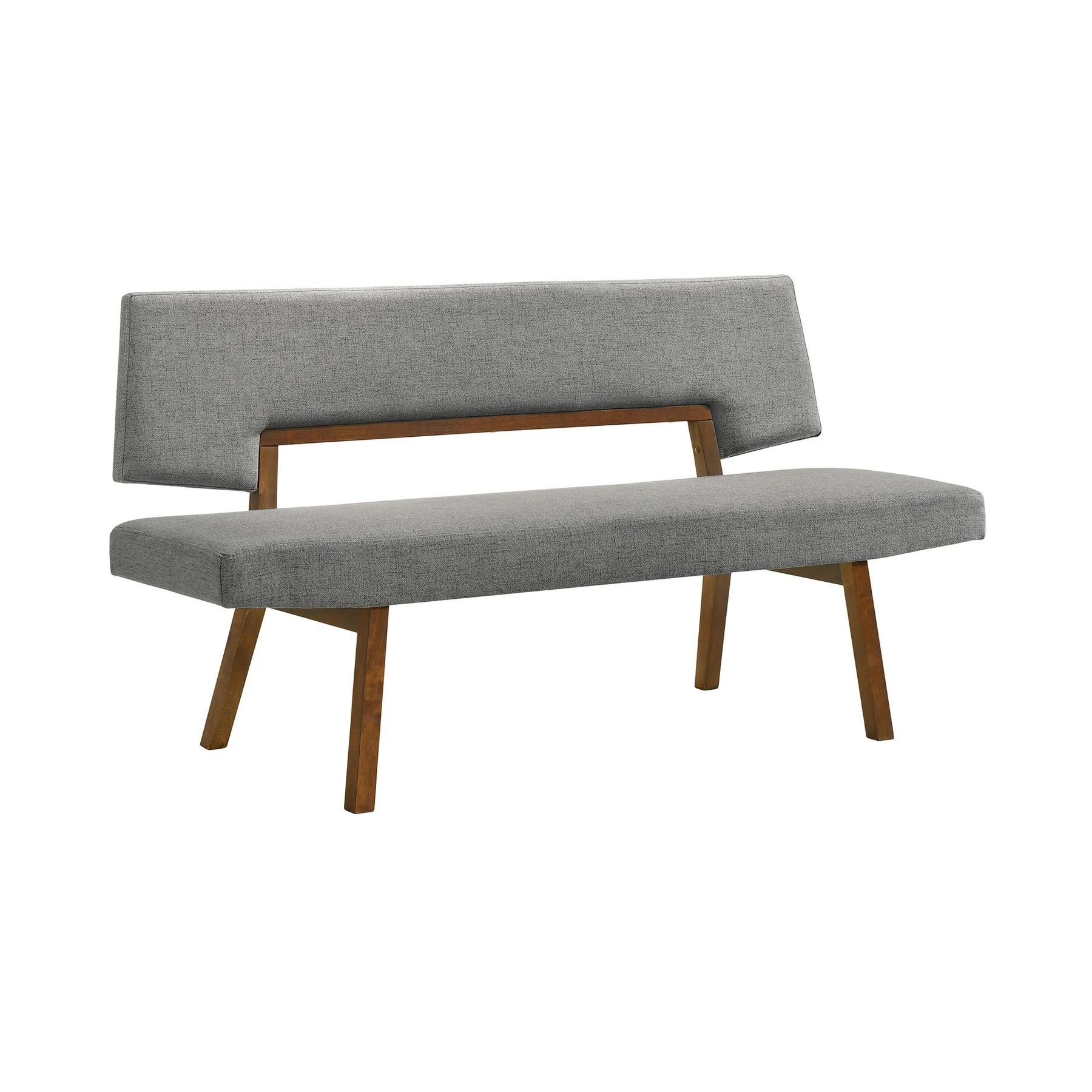 Channell Wood Dining Bench in Walnut Finish with Charcoal Fabric - Image 2