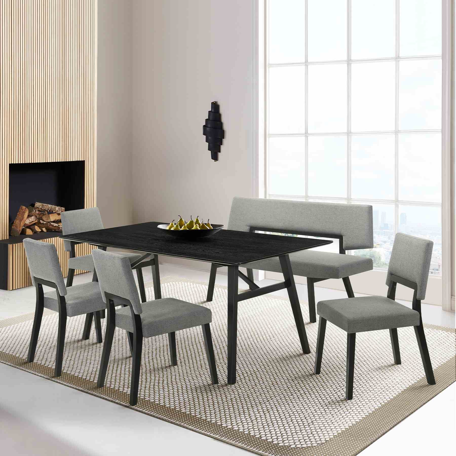 Channell Wood Dining Chair in Black Finish with Charcoal Fabric - Set of 2 - Image 9