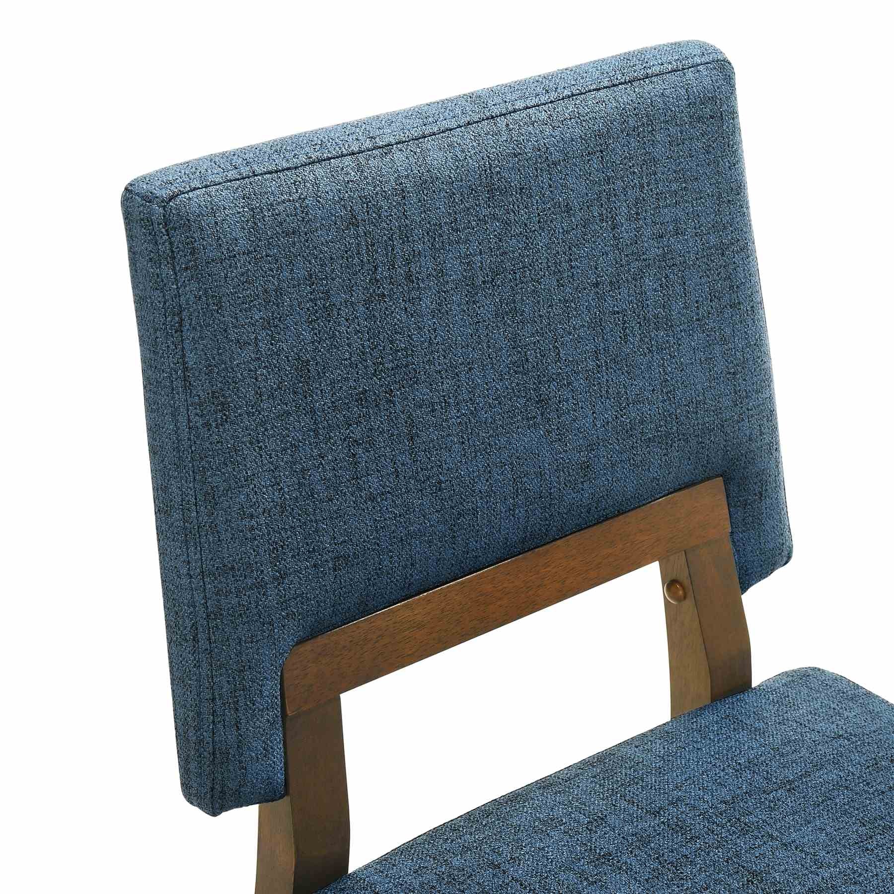 Channell Wood Dining Chair in Walnut Finish with Blue Fabric - Set of 2 - Image 5