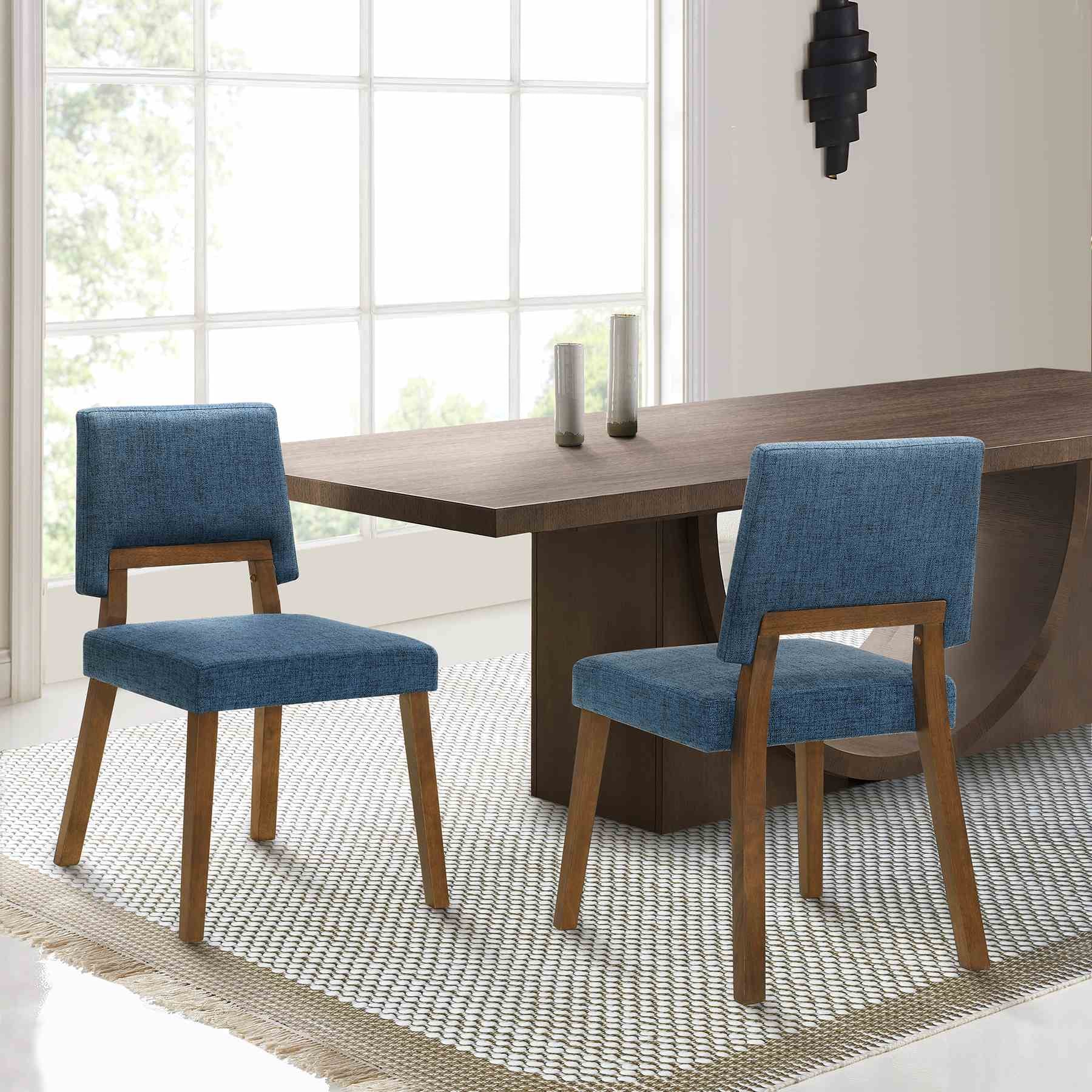 Channell Wood Dining Chair in Walnut Finish with Blue Fabric - Set of 2 - Image 8