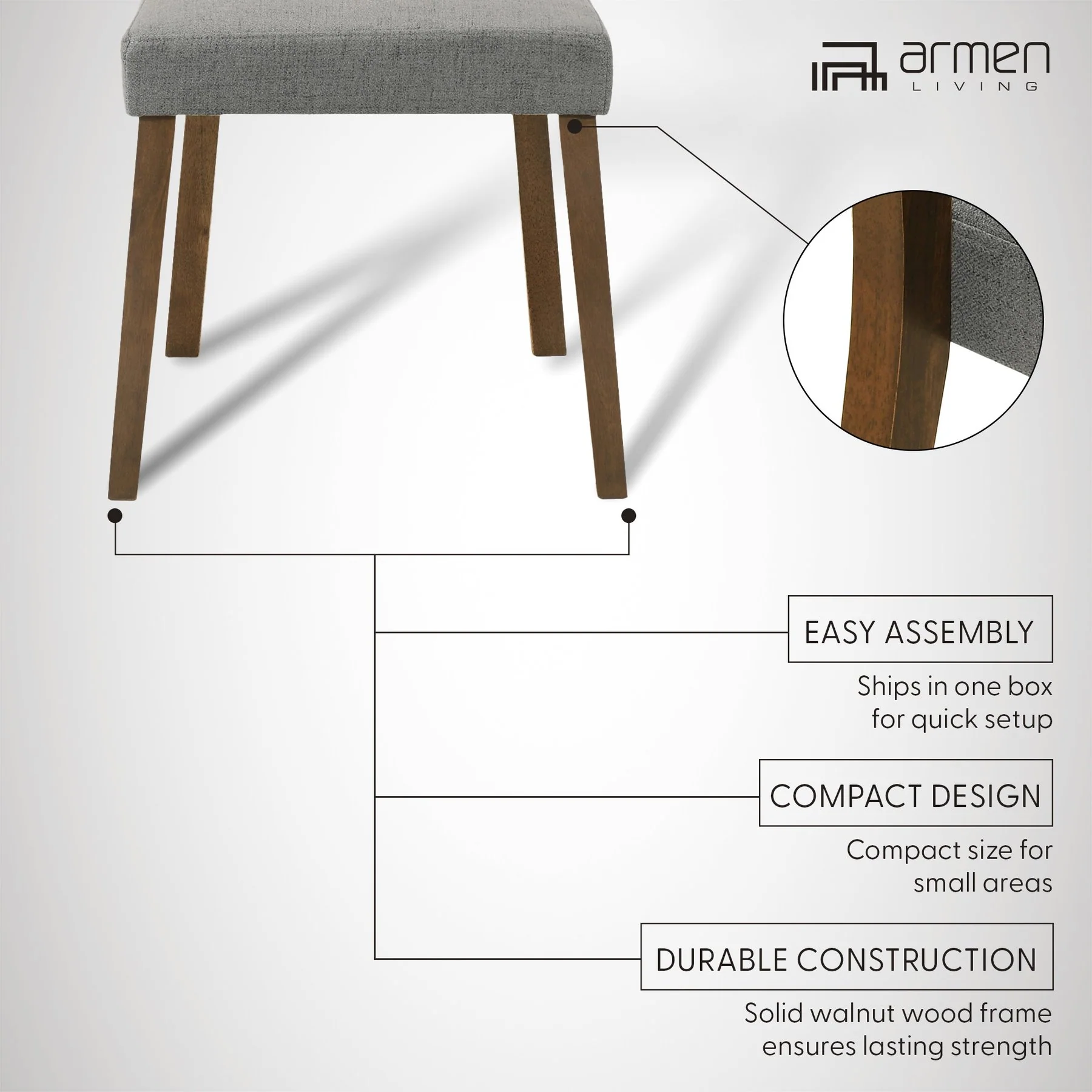 Channell Wood Dining Chair in Walnut Finish with Charcoal Fabric - Set of 2 - Image 11