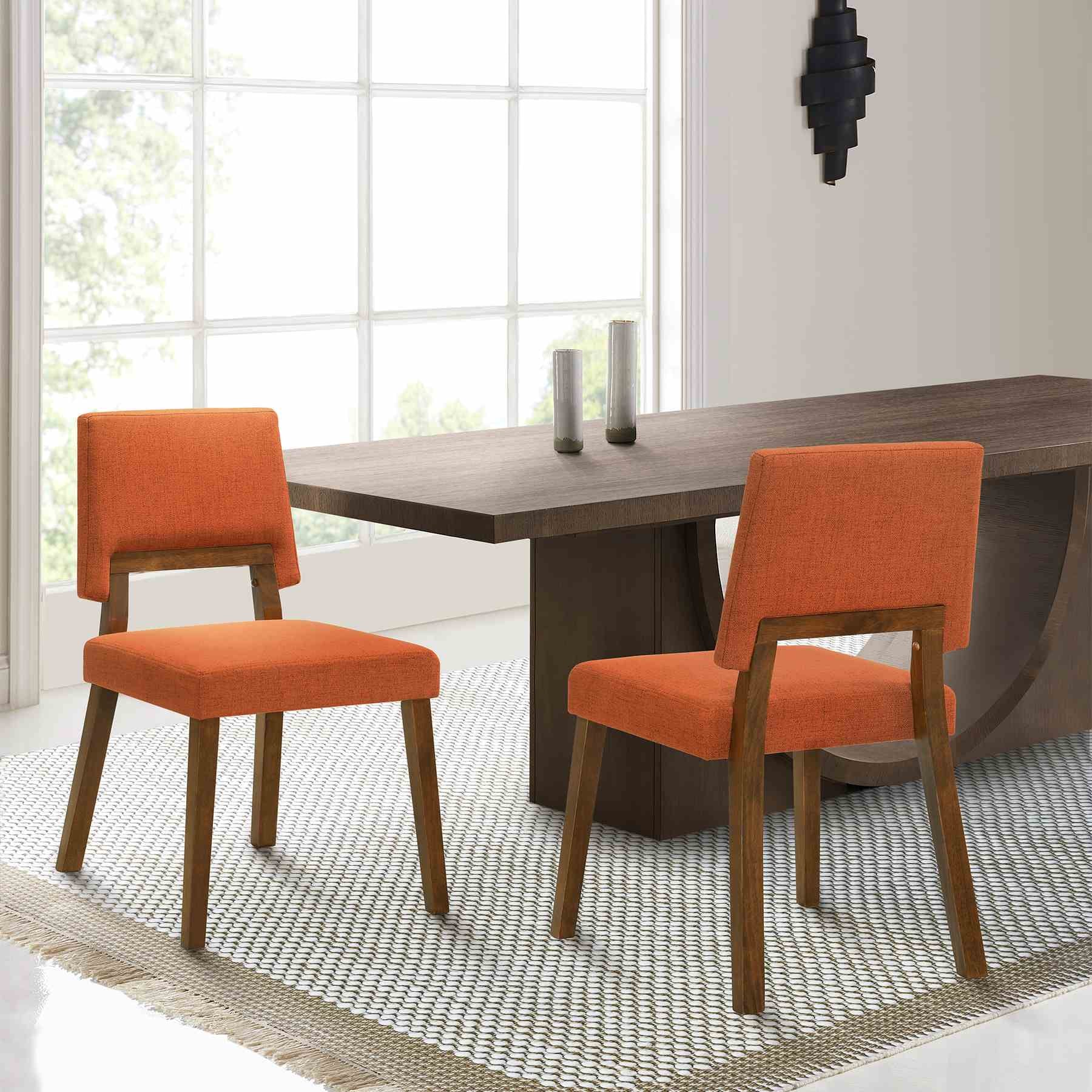Channell Wood Dining Chair in Walnut Finish with Orange Fabric - Set of 2 - Image 8