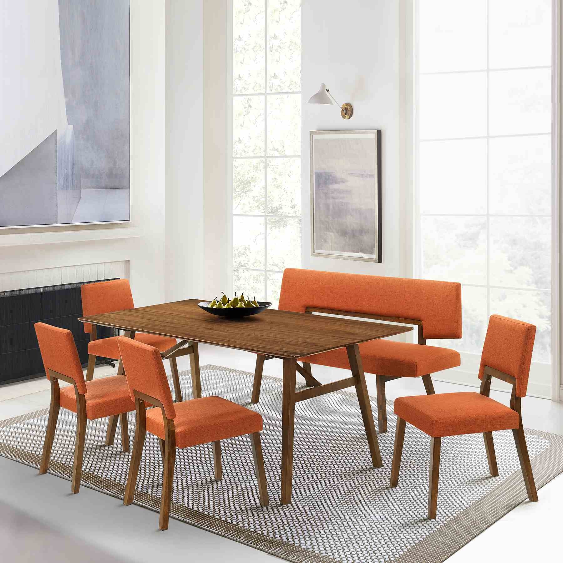 Channell Wood Dining Chair in Walnut Finish with Orange Fabric - Set of 2 - Image 9