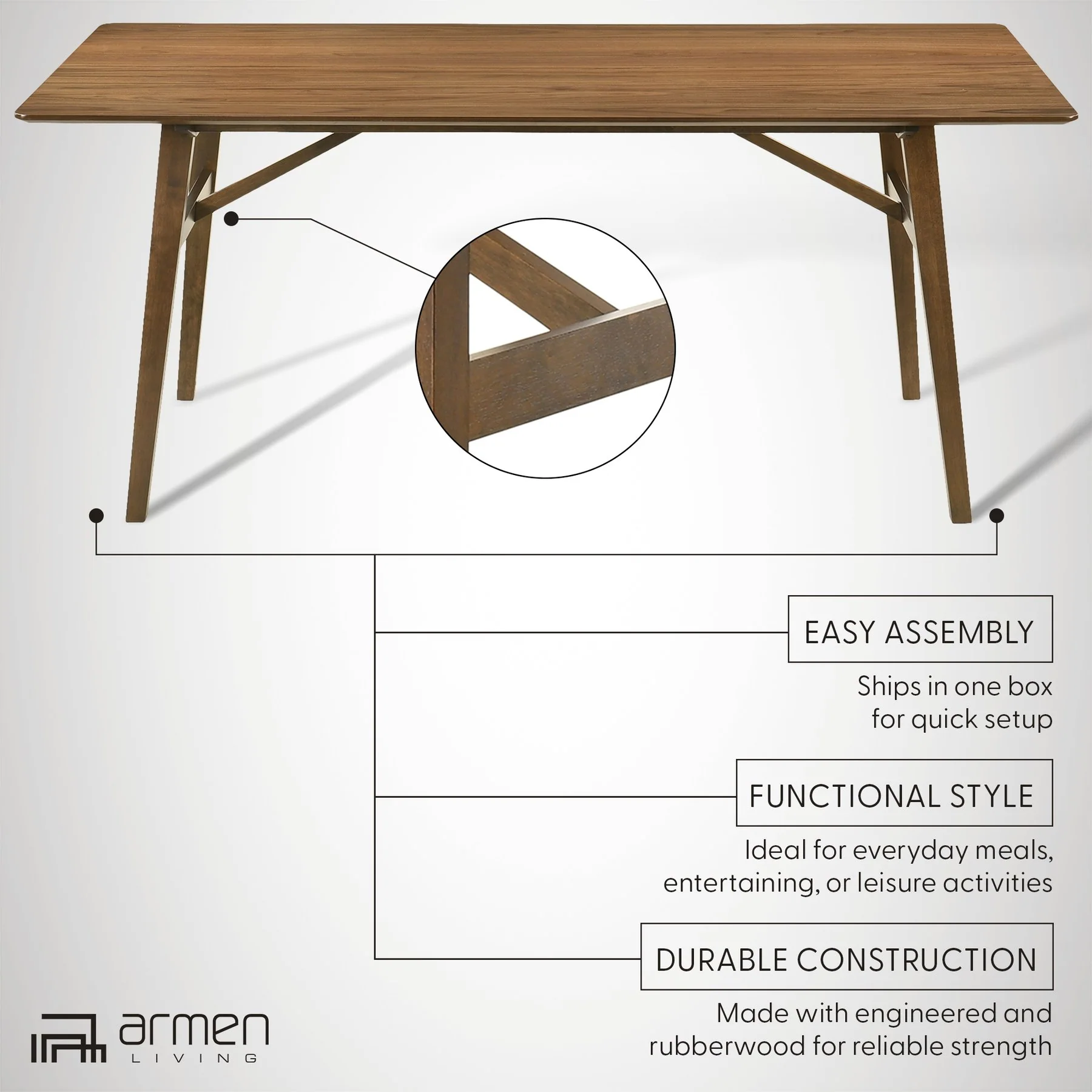 Channell Wood Dining Table in Walnut Finish - Image 10