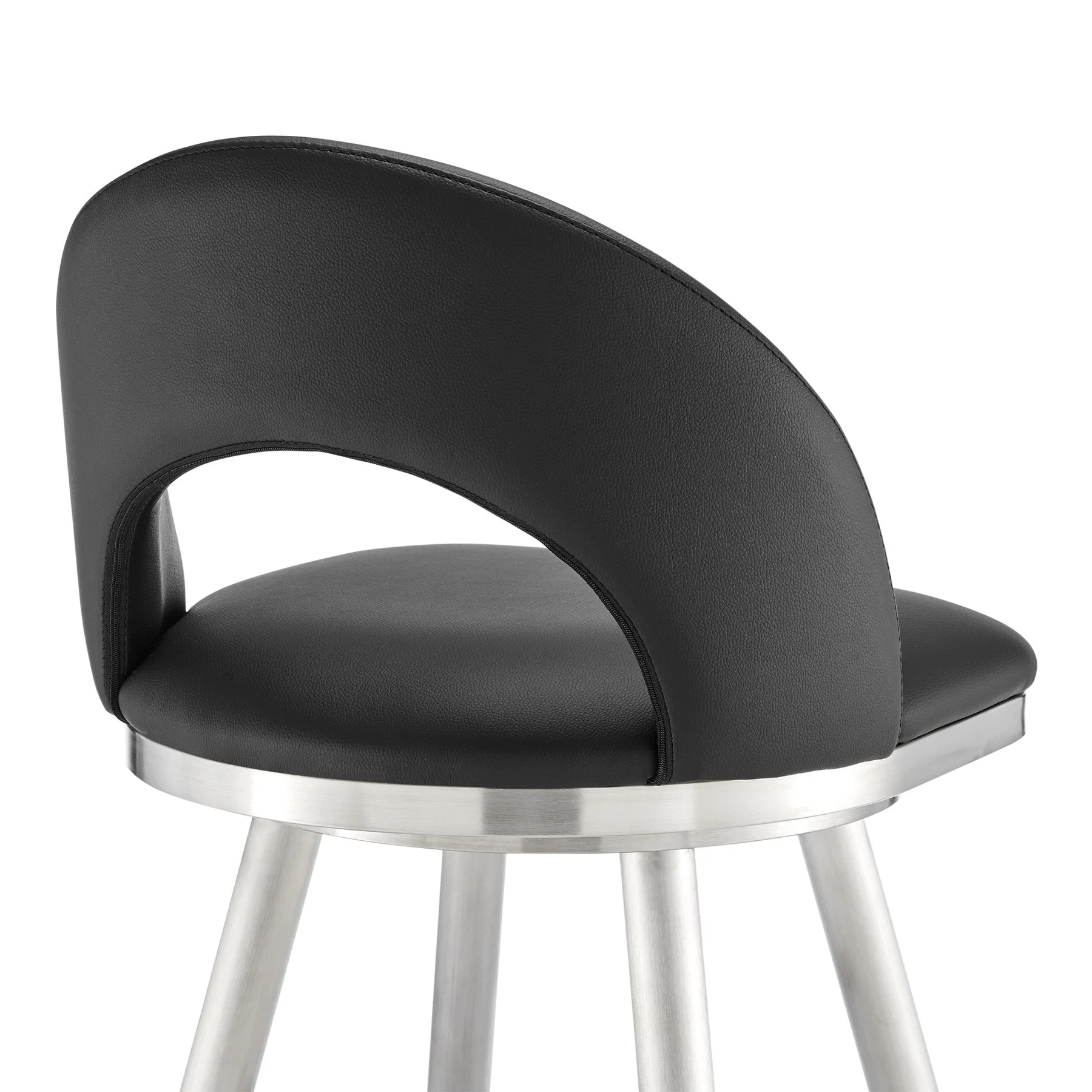 Charlotte 26" Swivel Counter Stool in Brushed Stainless Steel and Black Faux Leather - Image 7