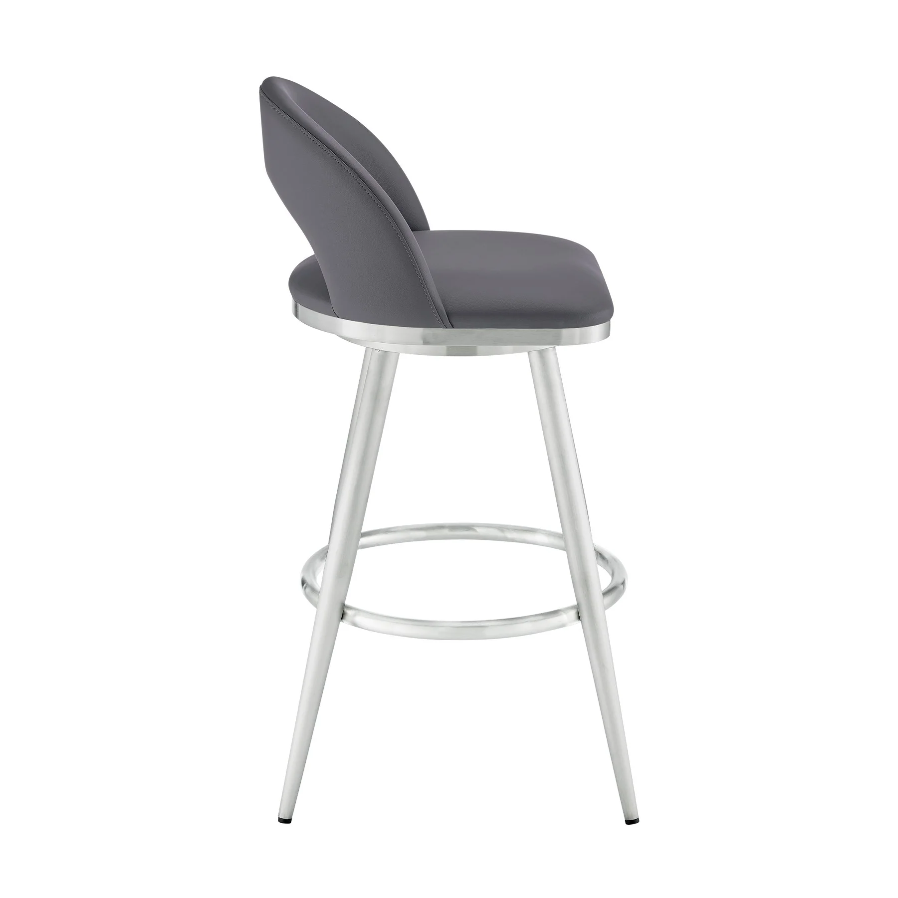 Charlotte 26" Swivel Counter Stool in Brushed Stainless Steel and Gray Faux Leather - Image 3