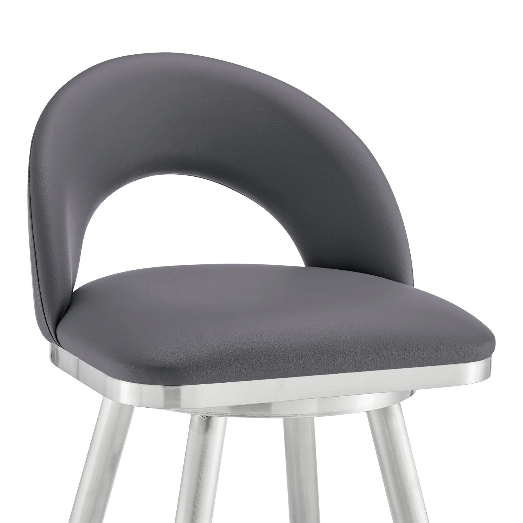 Charlotte 26" Swivel Counter Stool in Brushed Stainless Steel and Gray Faux Leather - Image 6