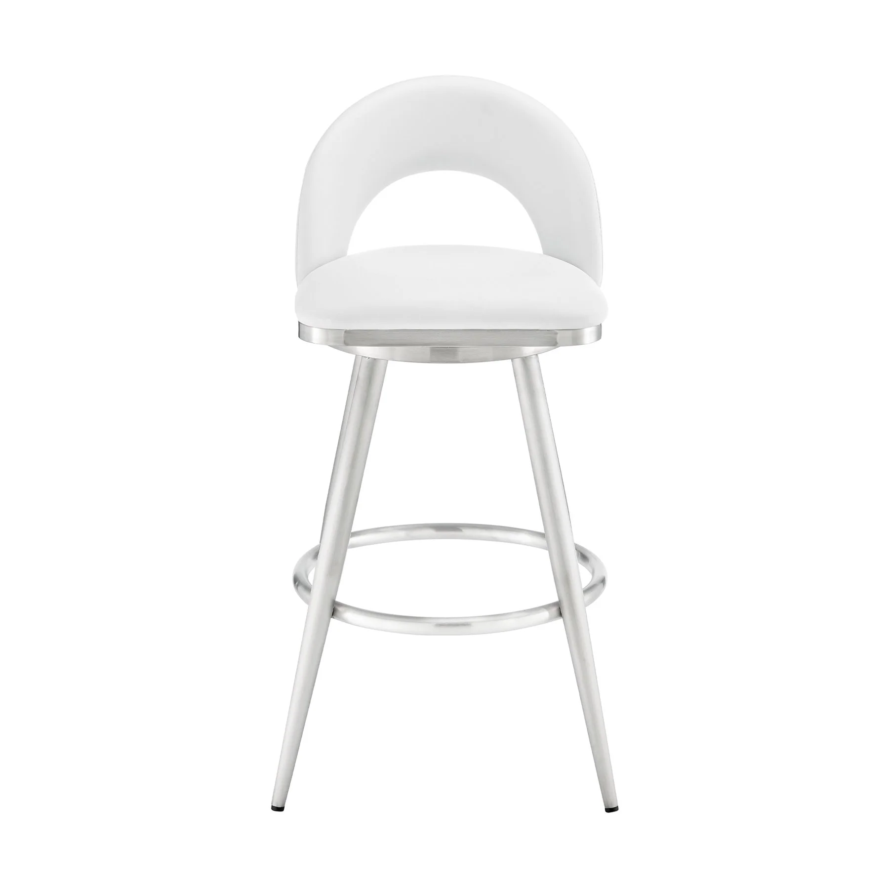 Charlotte 26" Swivel Counter Stool in Brushed Stainless Steel with White Faux Leather - Image 2