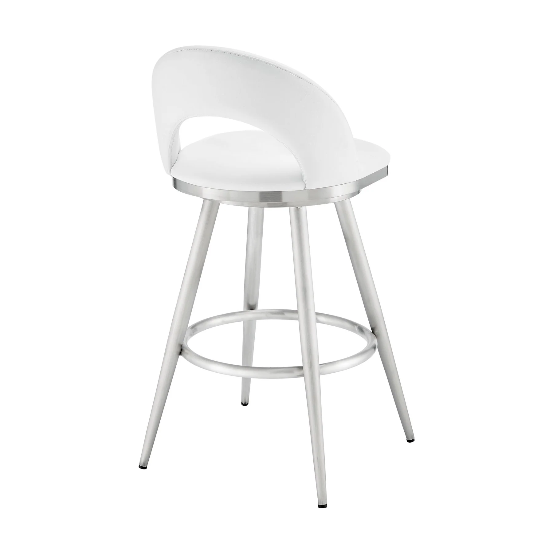Charlotte 26" Swivel Counter Stool in Brushed Stainless Steel with White Faux Leather - Image 4