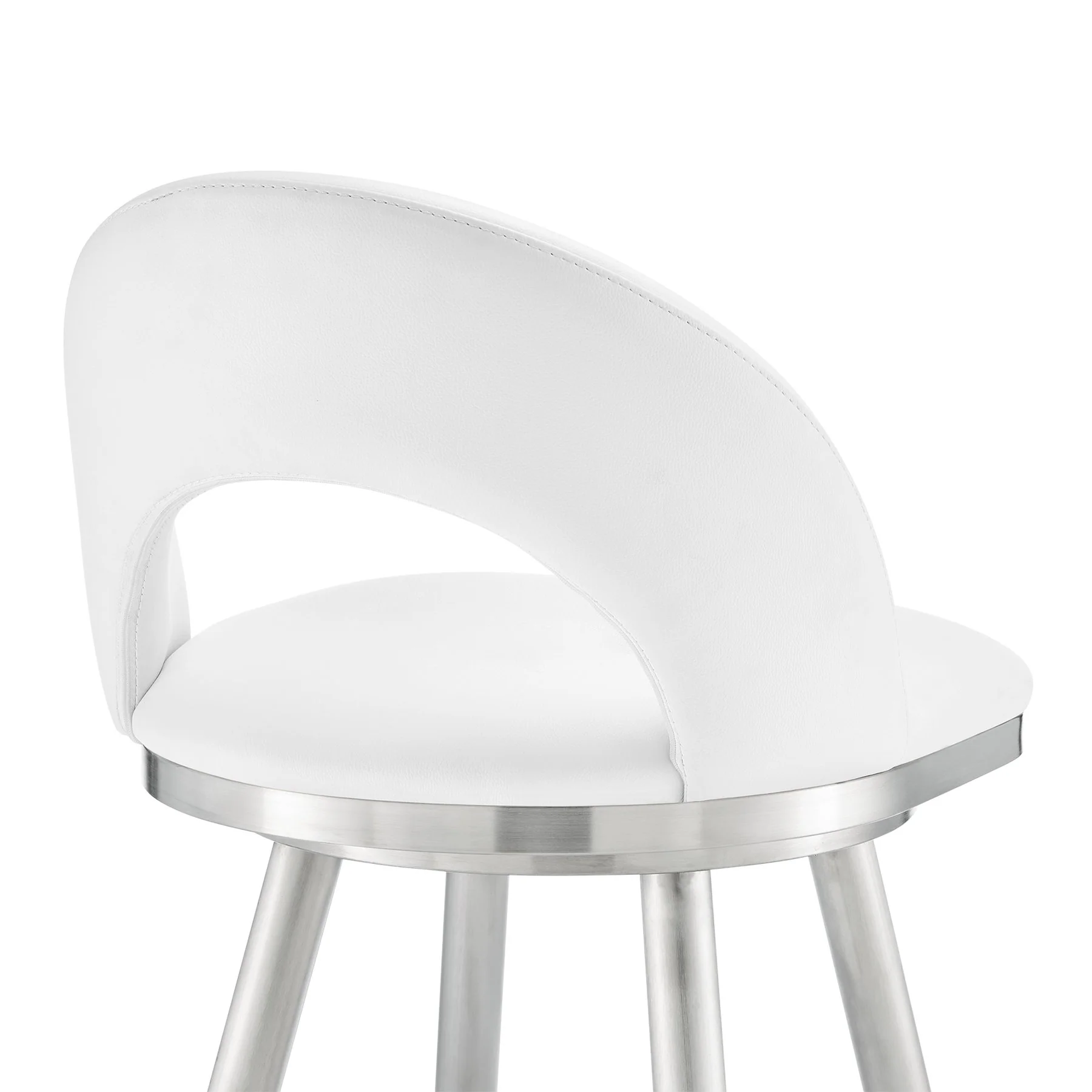 Charlotte 26" Swivel Counter Stool in Brushed Stainless Steel with White Faux Leather - Image 7