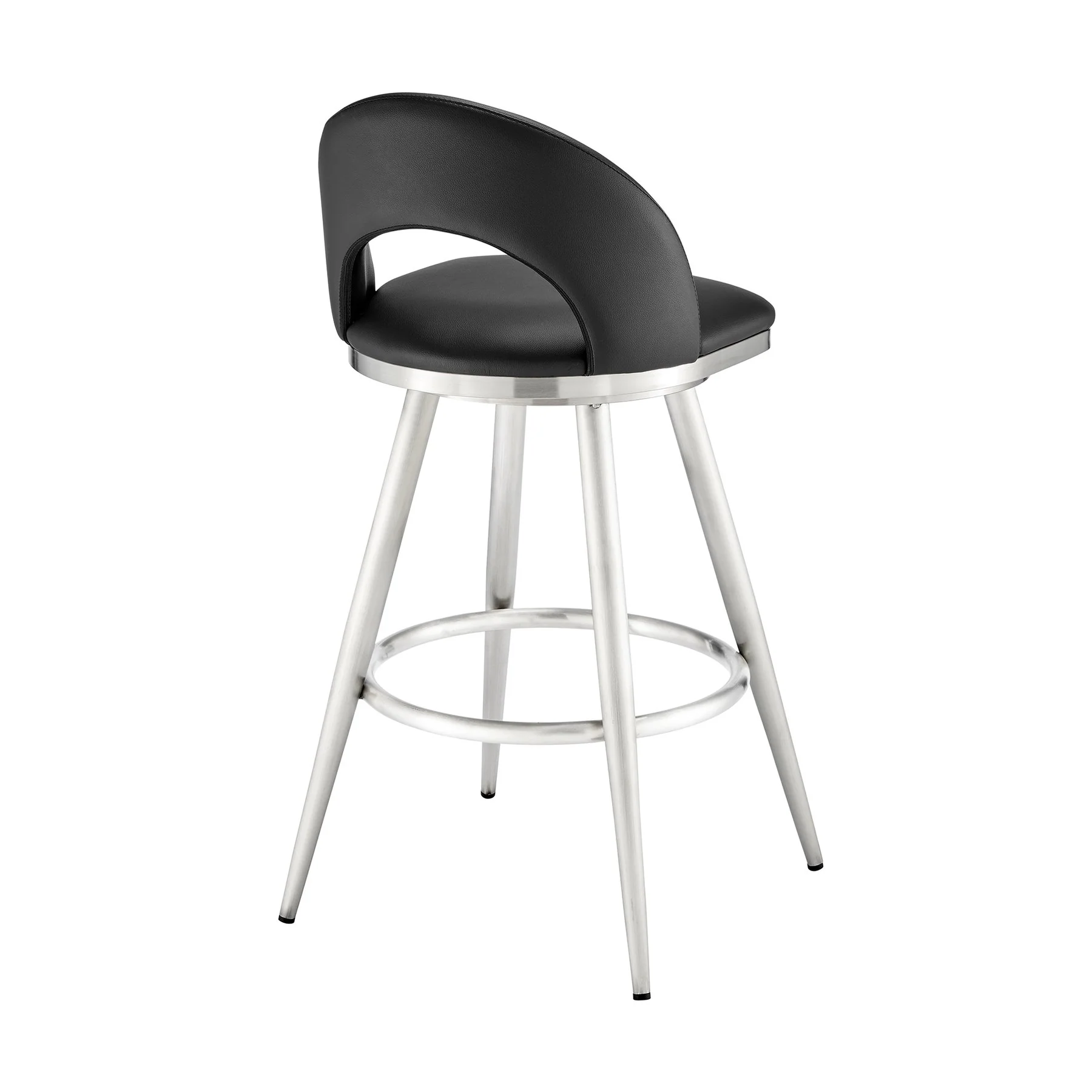 Charlotte 30" Swivel Bar Stool in Brushed Stainless Steel with Black Faux Leather - Image 4