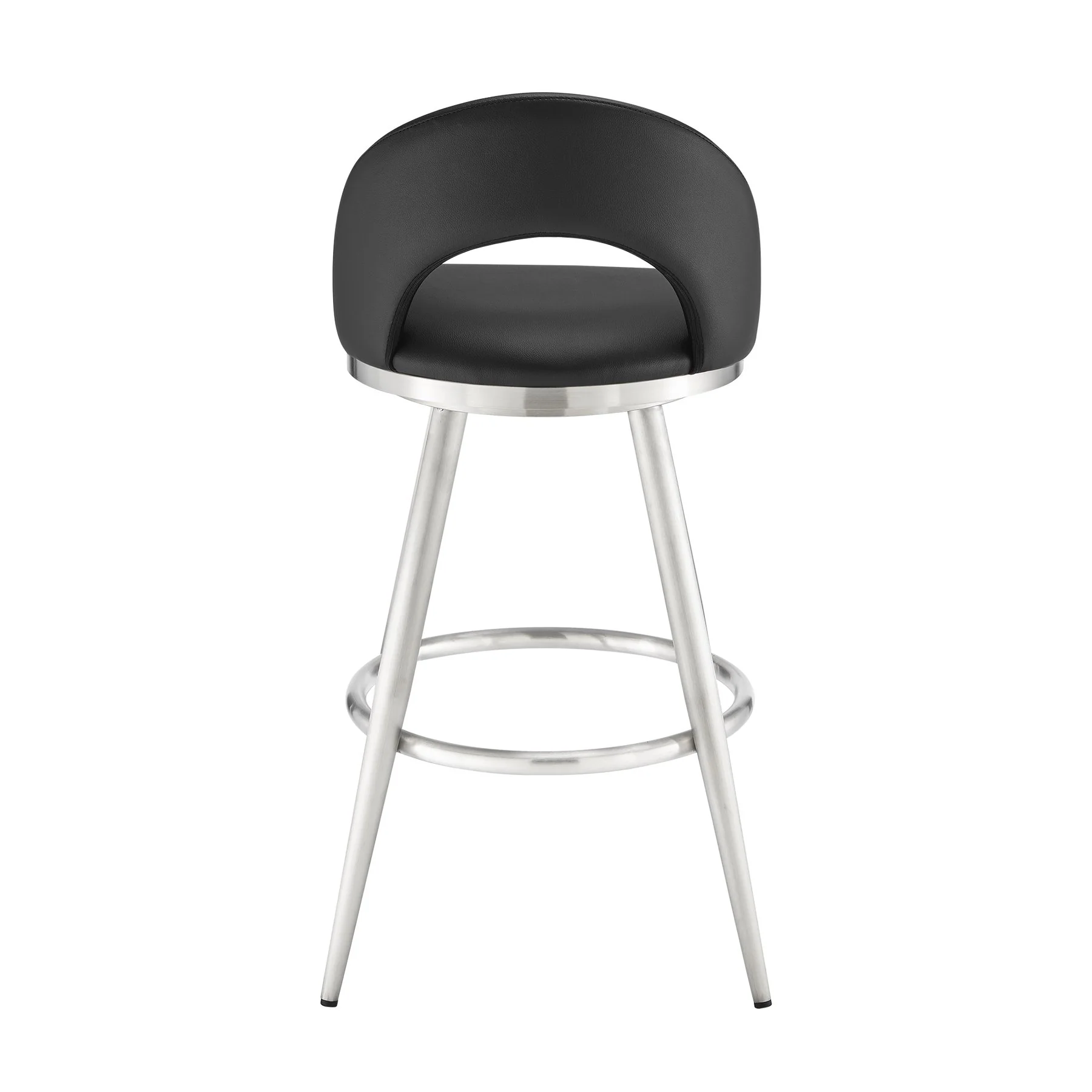 Charlotte 30" Swivel Bar Stool in Brushed Stainless Steel with Black Faux Leather - Image 5