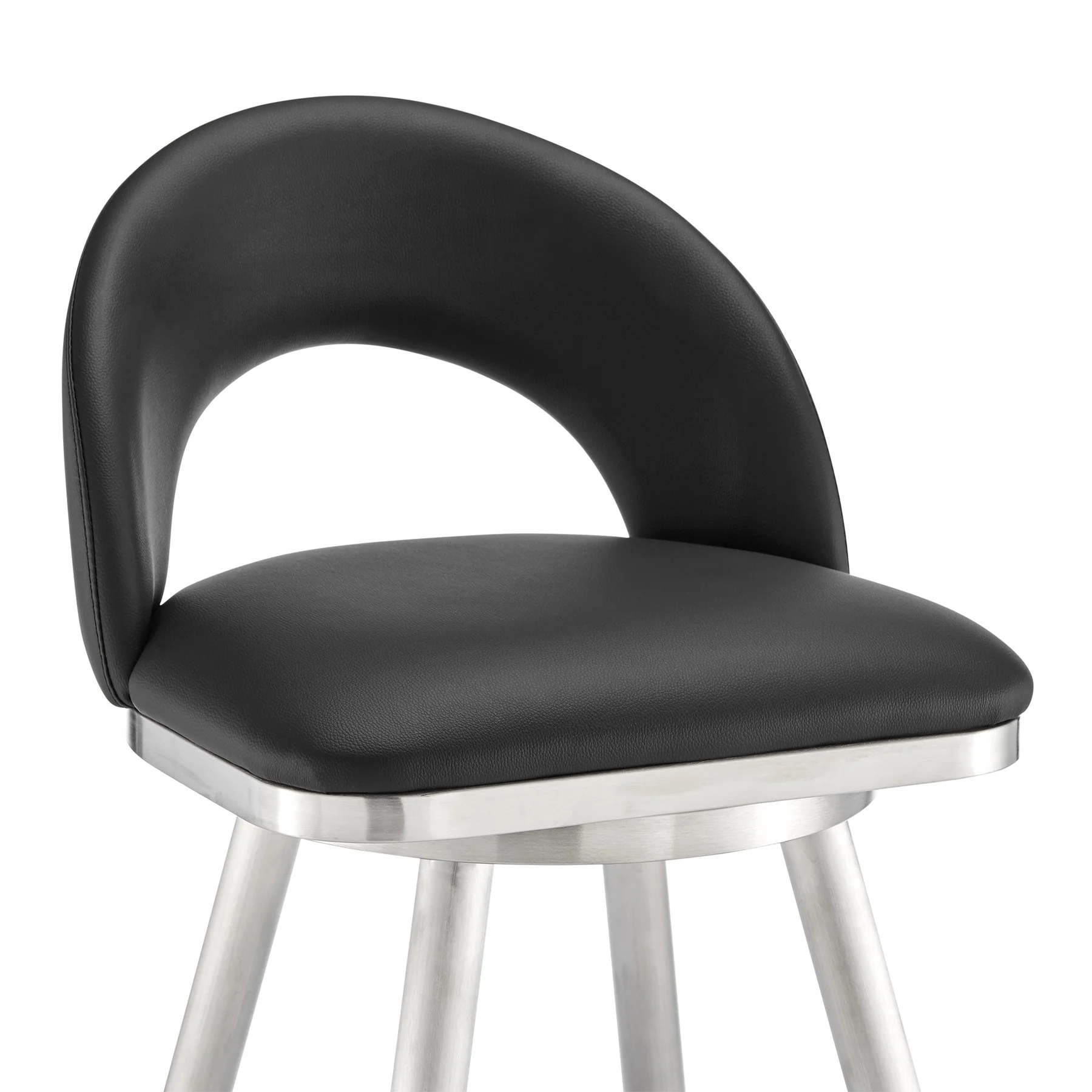 Charlotte 30" Swivel Bar Stool in Brushed Stainless Steel with Black Faux Leather - Image 6