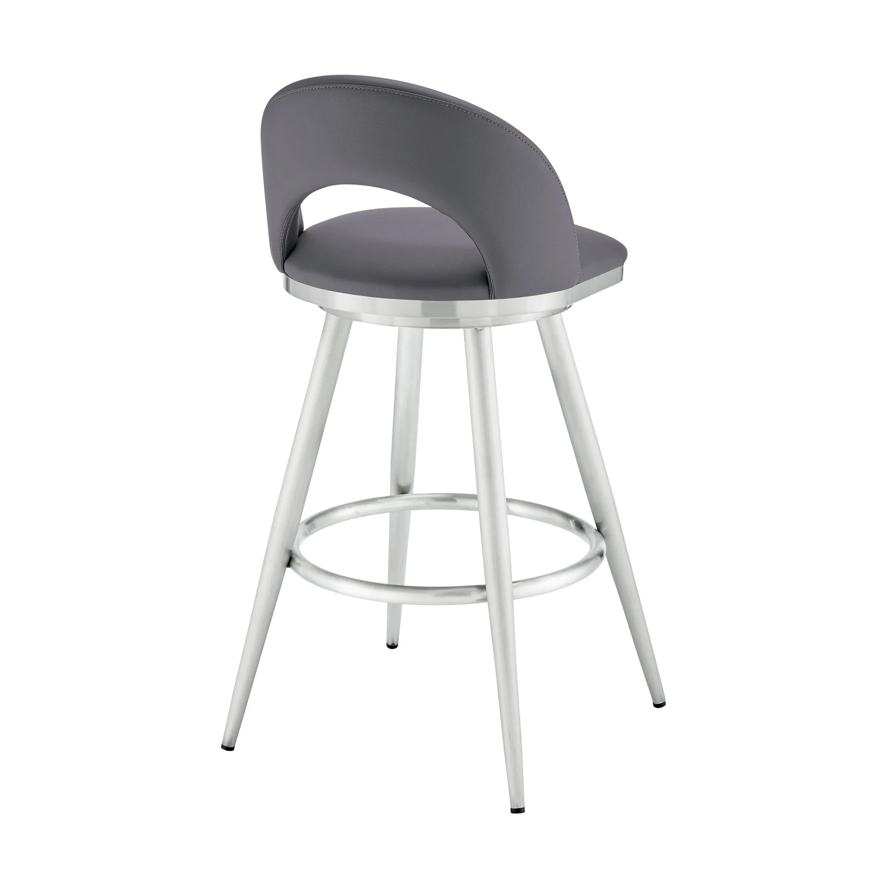 Charlotte 30" Swivel Bar Stool in Brushed Stainless Steel with Gray Faux Leather - Image 4