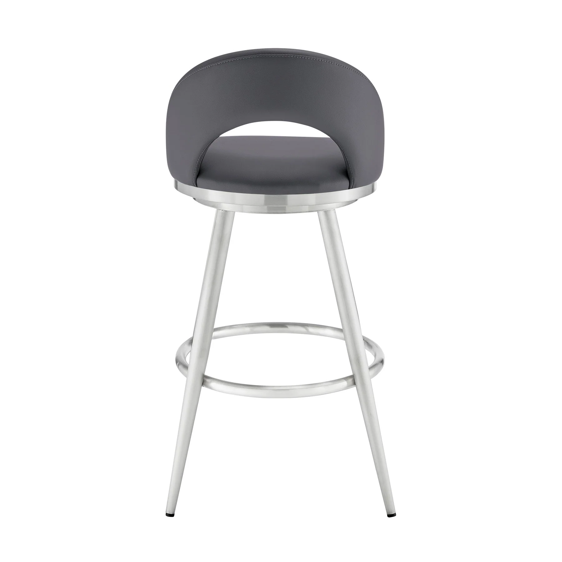 Charlotte 30" Swivel Bar Stool in Brushed Stainless Steel with Gray Faux Leather - Image 5