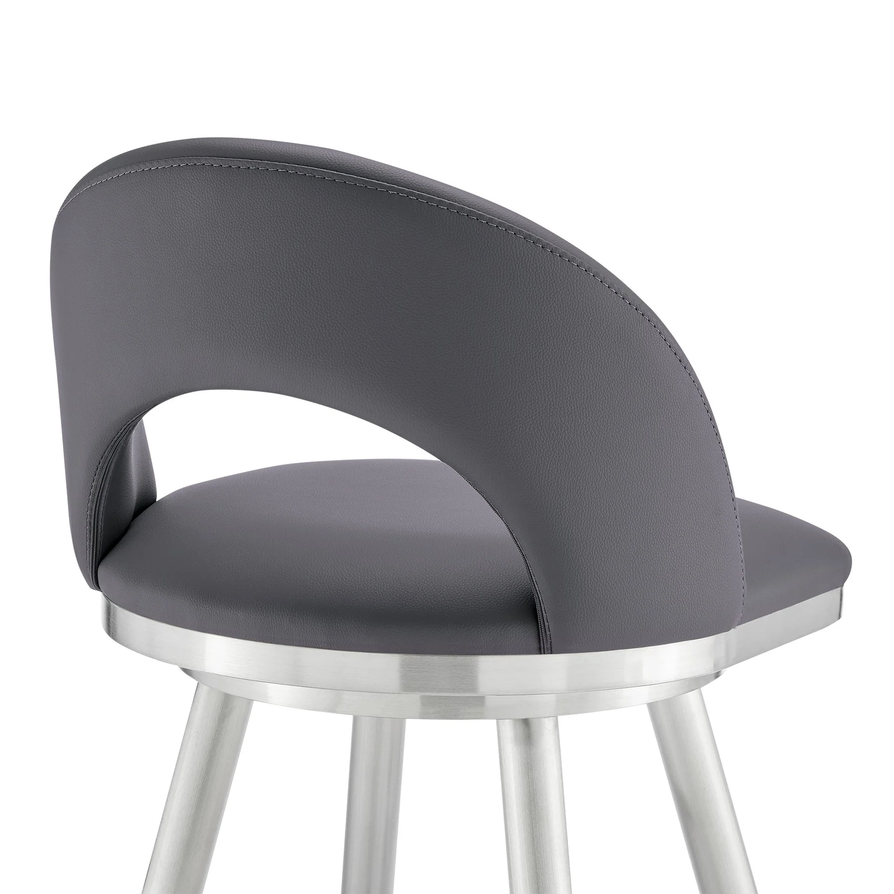 Charlotte 30" Swivel Bar Stool in Brushed Stainless Steel with Gray Faux Leather - Image 7