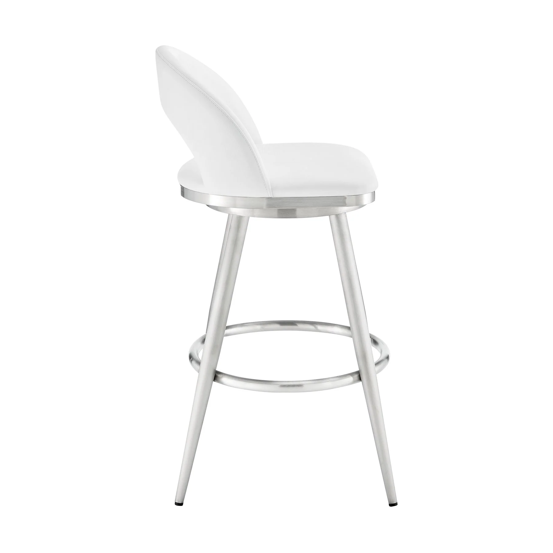 Charlotte 30" Swivel Bar Stool in Brushed Stainless Steel with White Faux Leather - Image 3