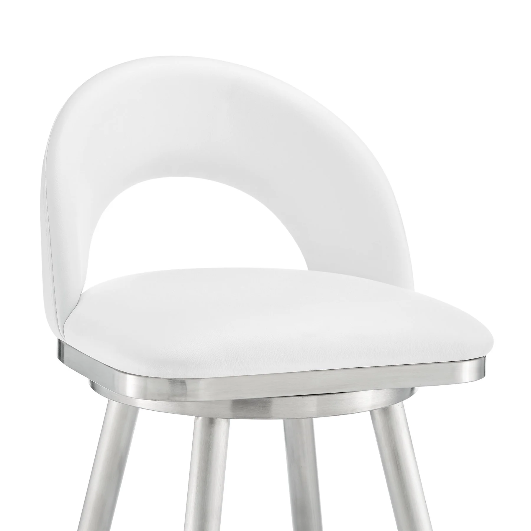 Charlotte 30" Swivel Bar Stool in Brushed Stainless Steel with White Faux Leather - Image 6